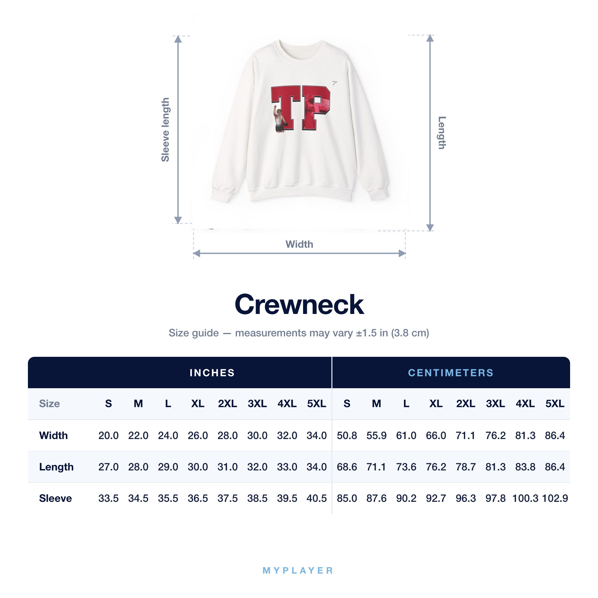 Crewneck size chart