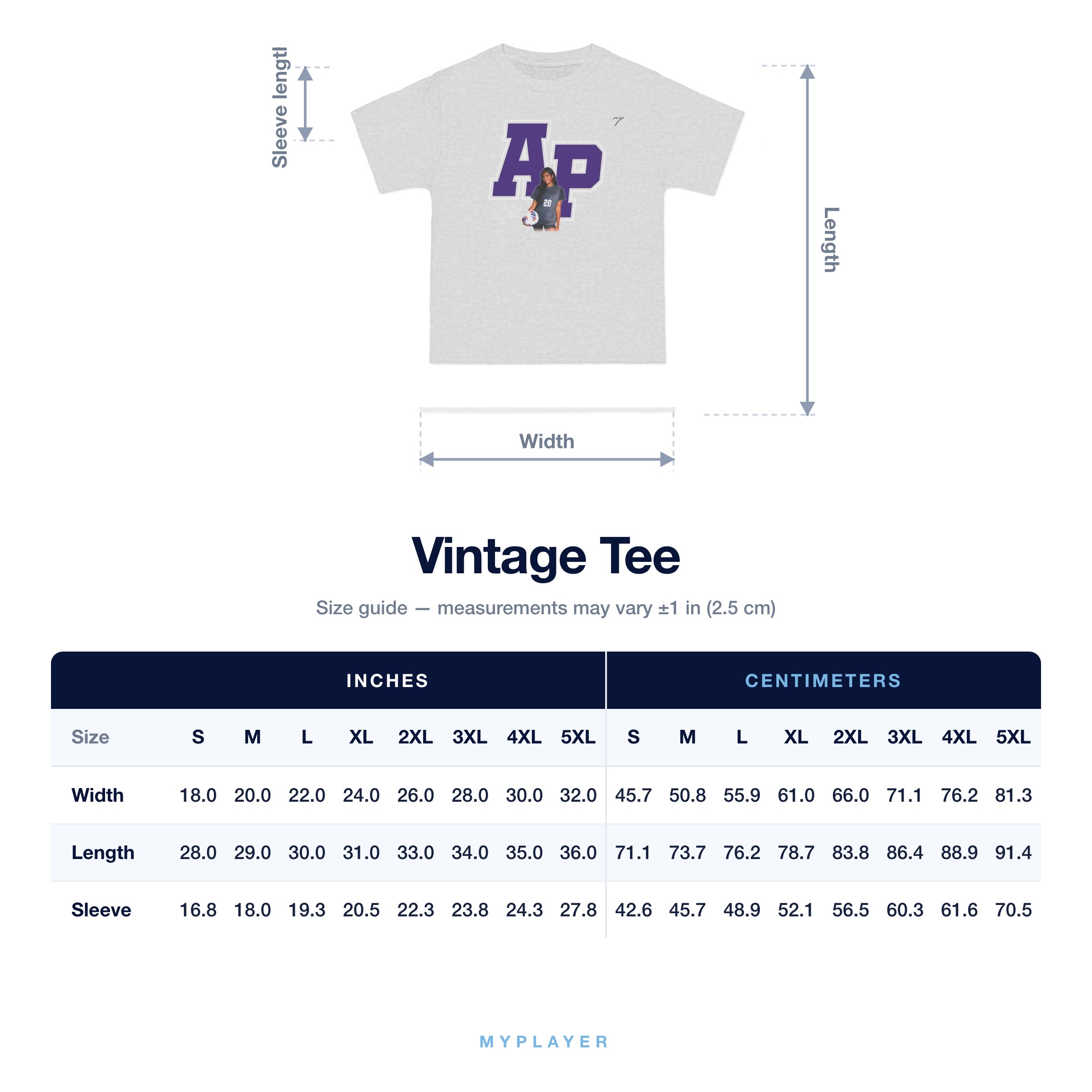 Vintage Tee size chart
