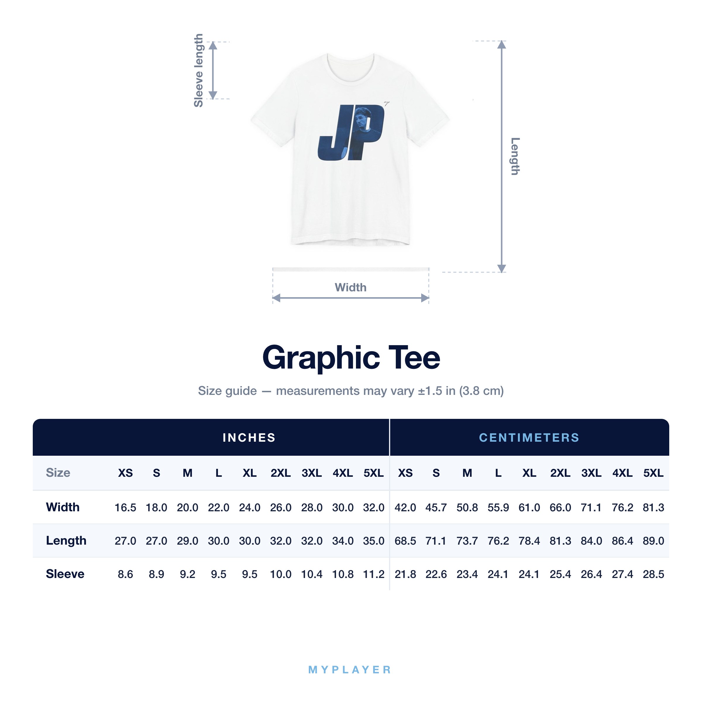 Graphic Tee size chart