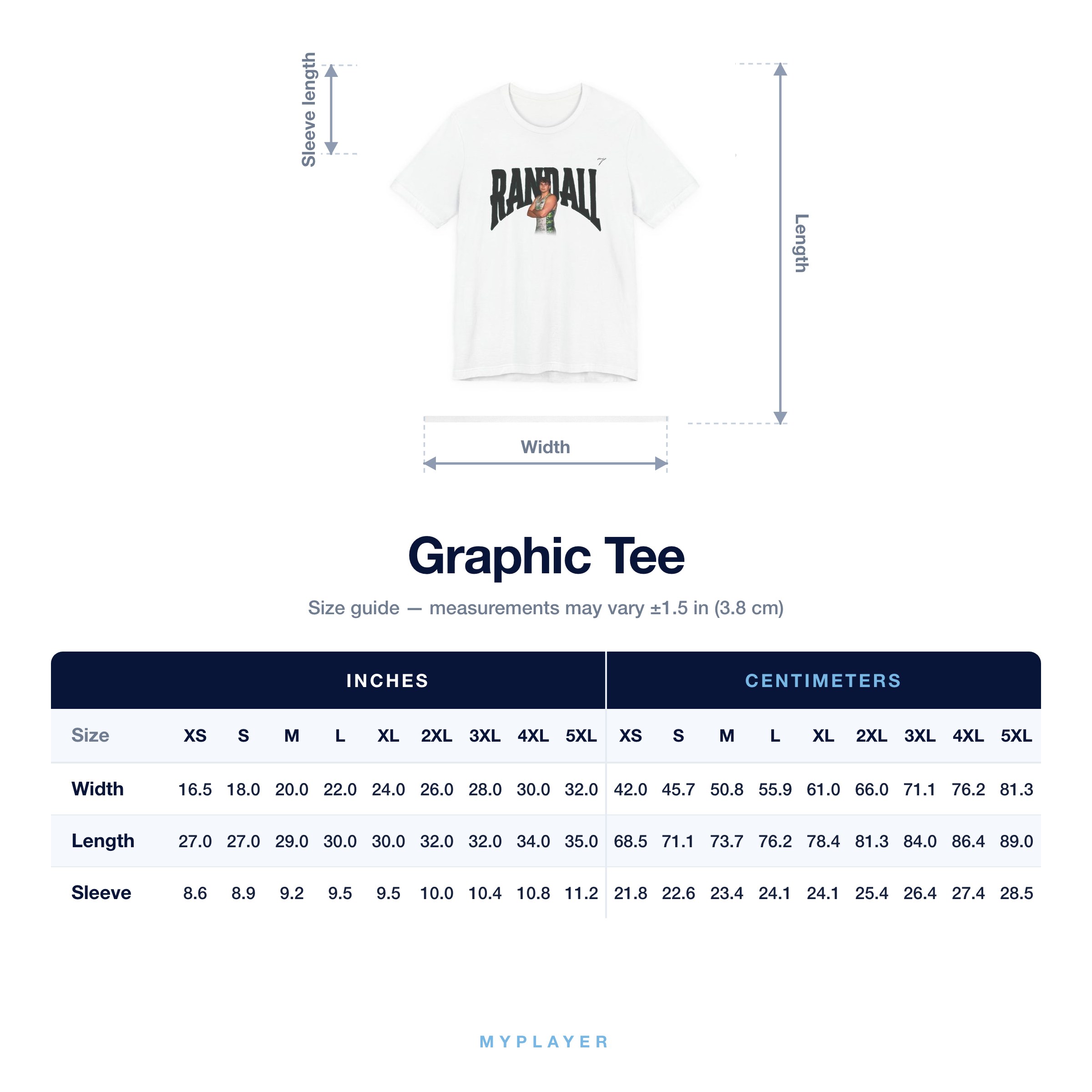 Graphic Tee size chart