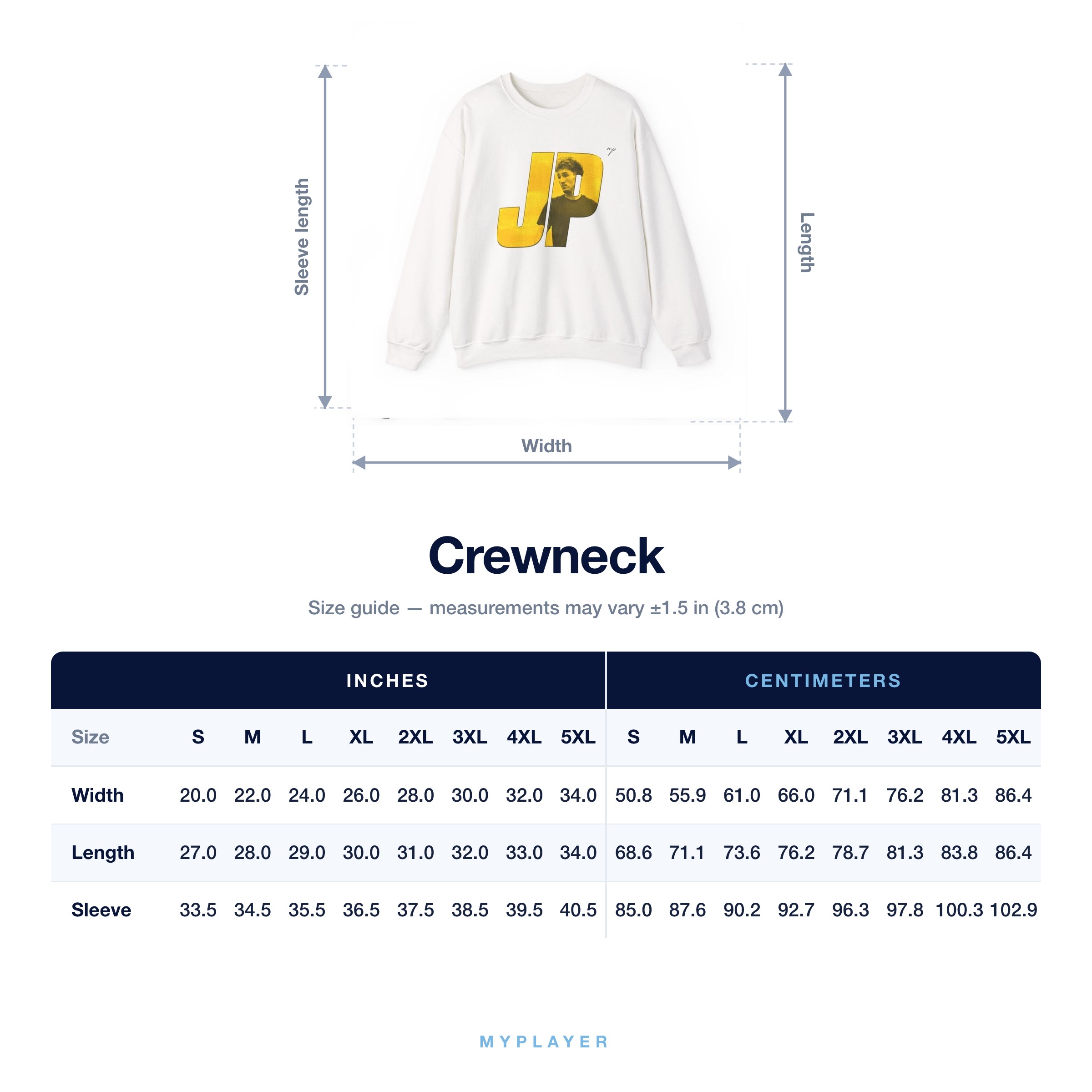 Crewneck size chart