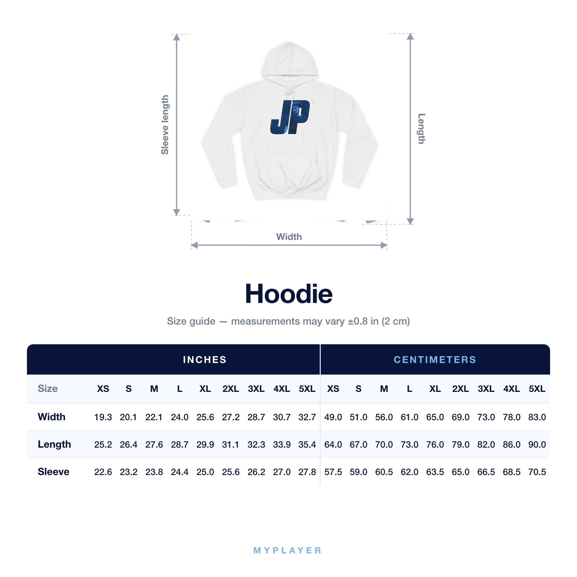 Hoodie size chart