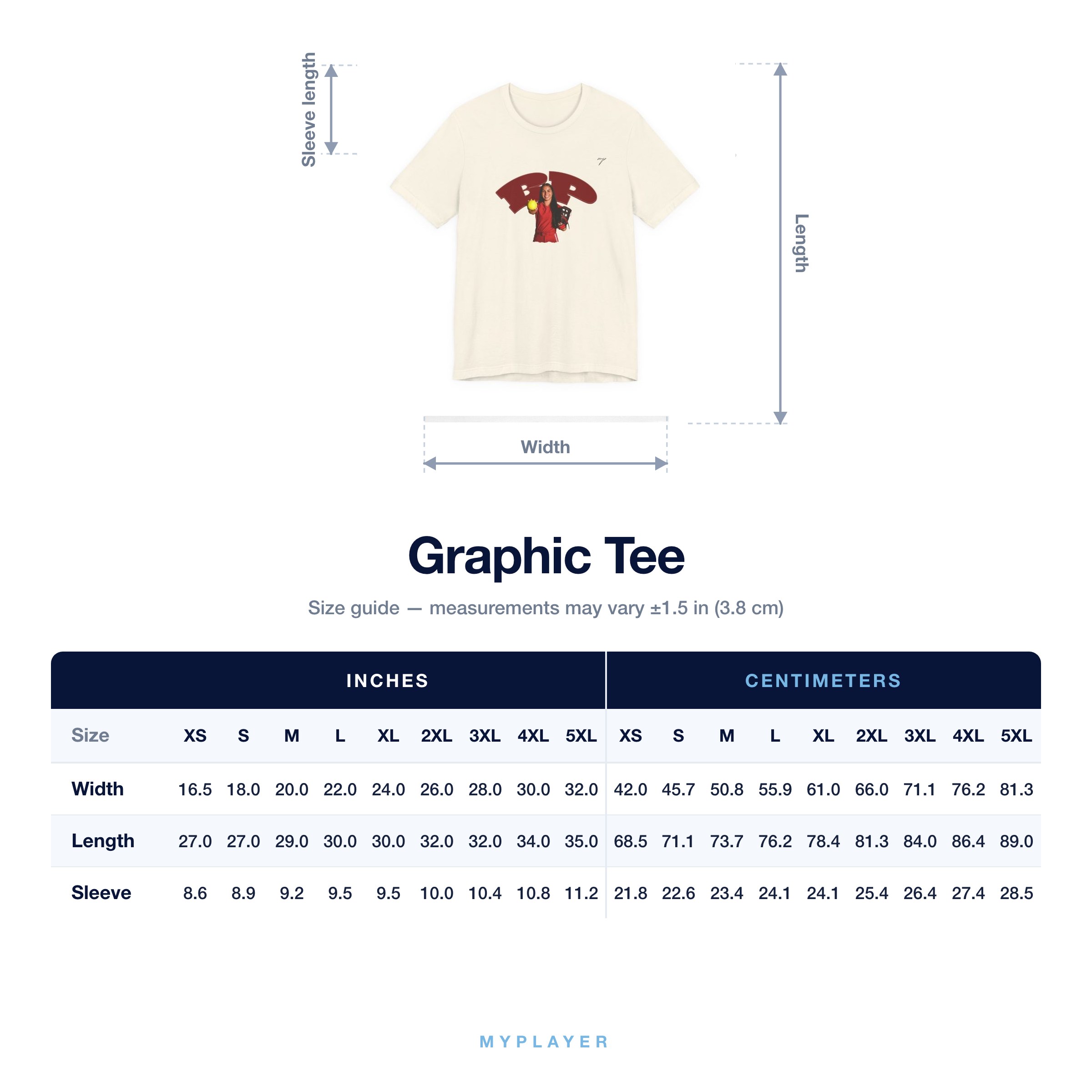 Graphic Tee size chart