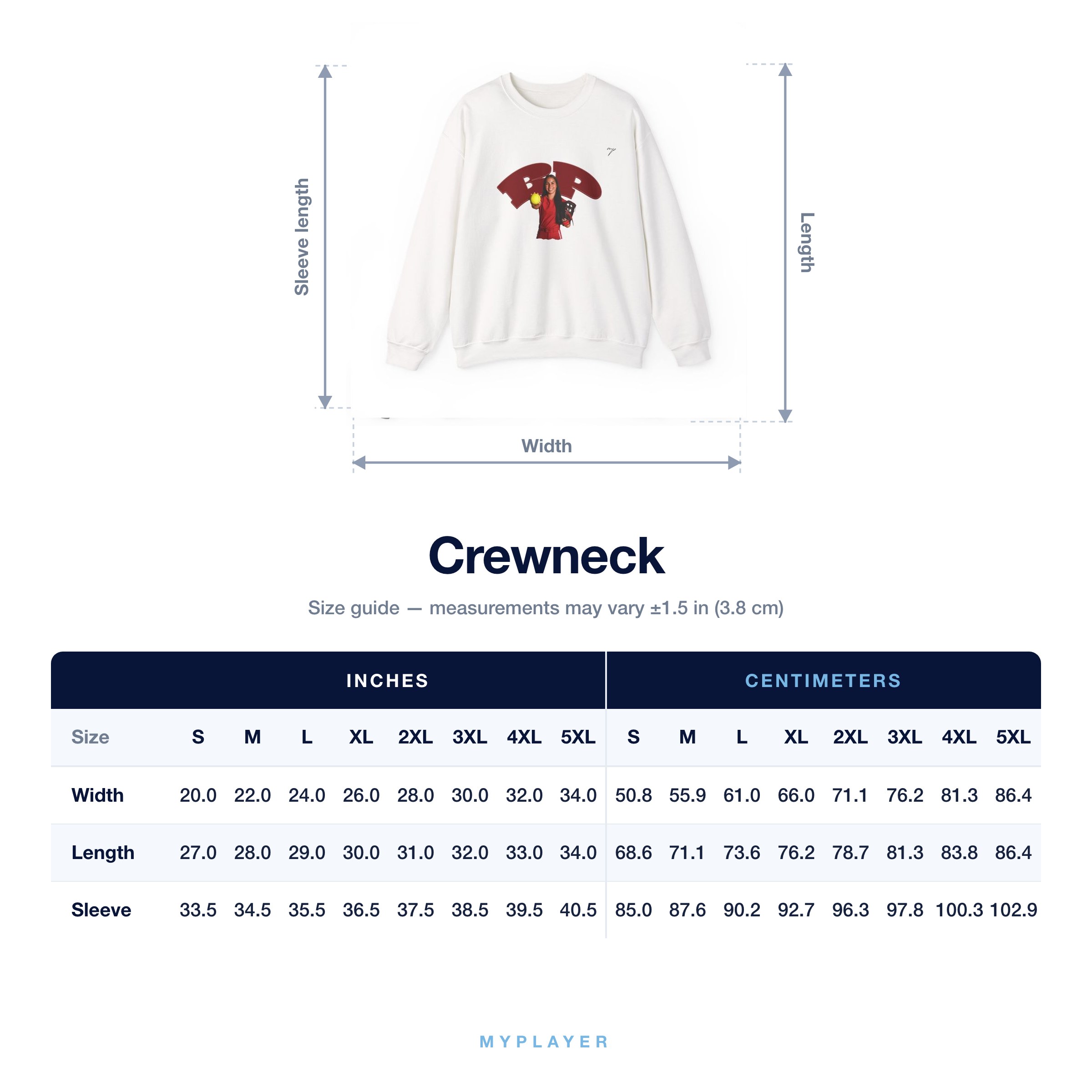 Crewneck size chart