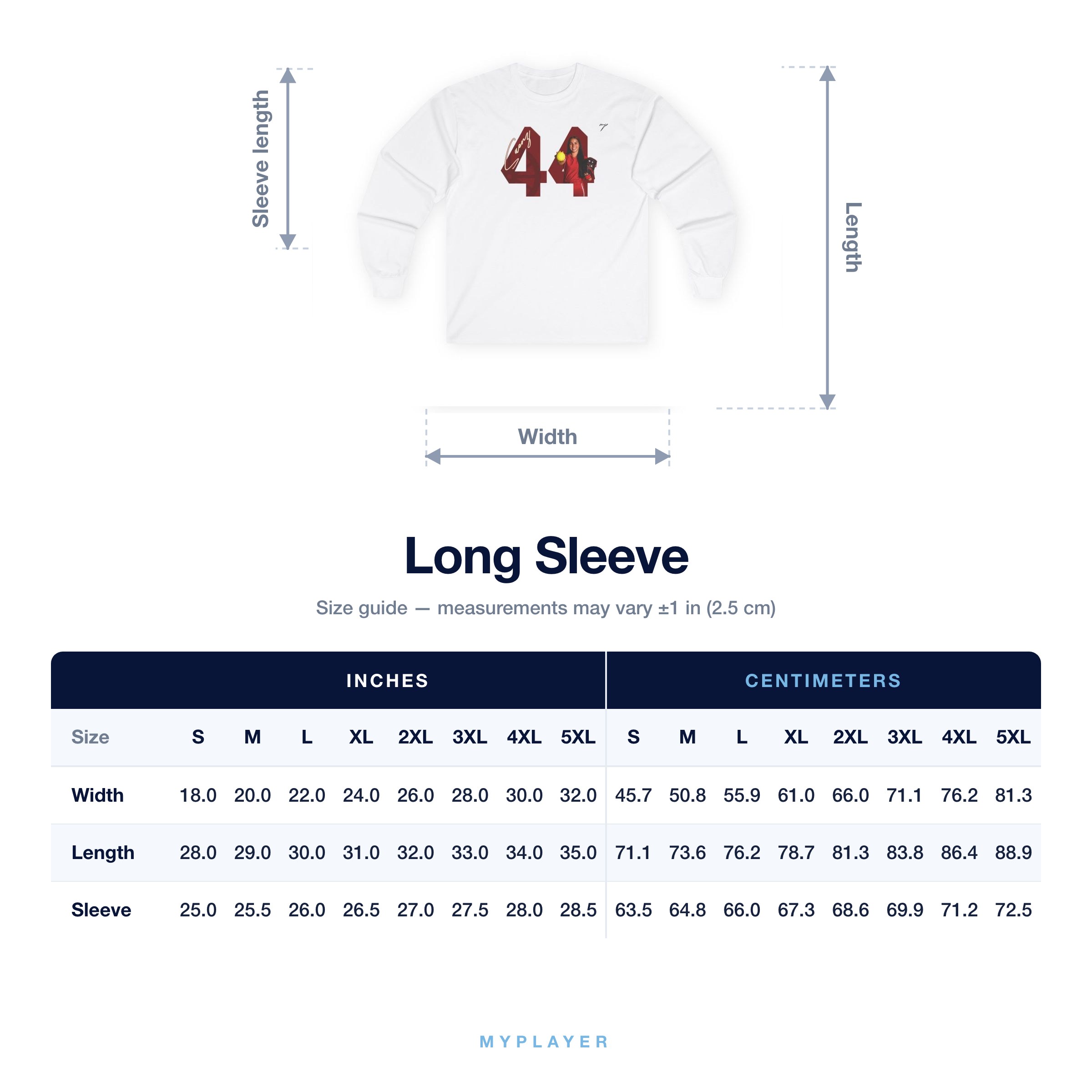 Long Sleeve size chart