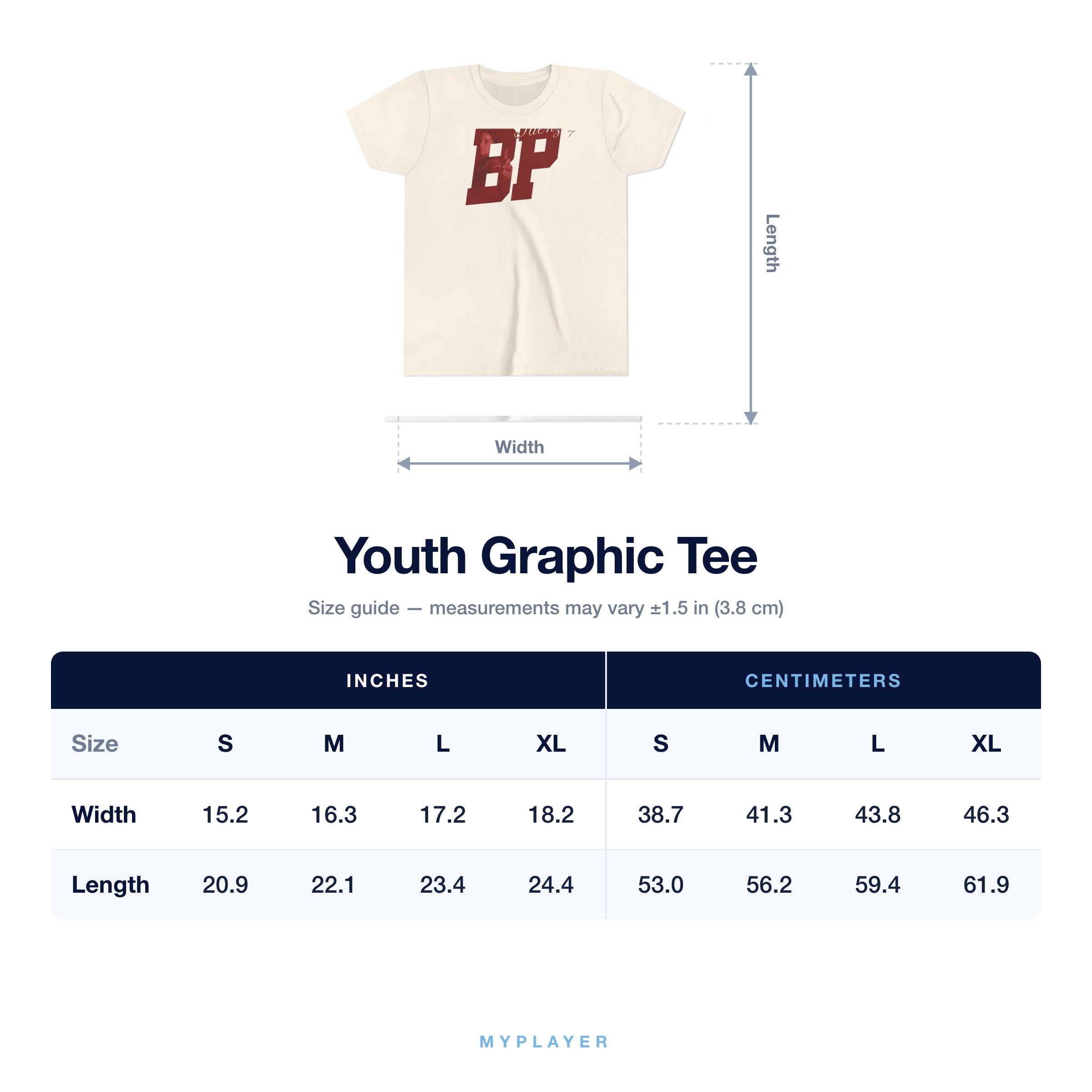 Youth Tee size chart