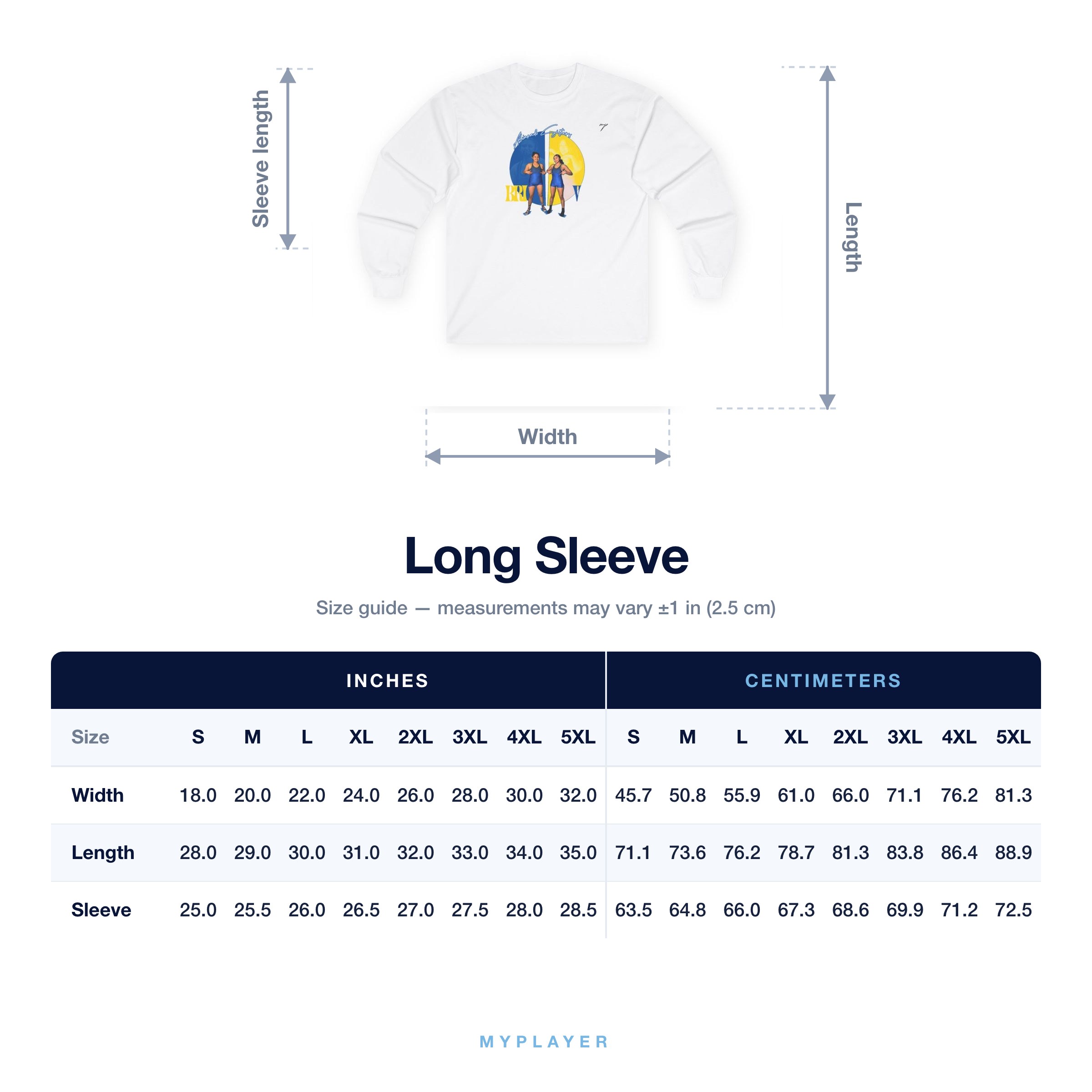 Long Sleeve size chart