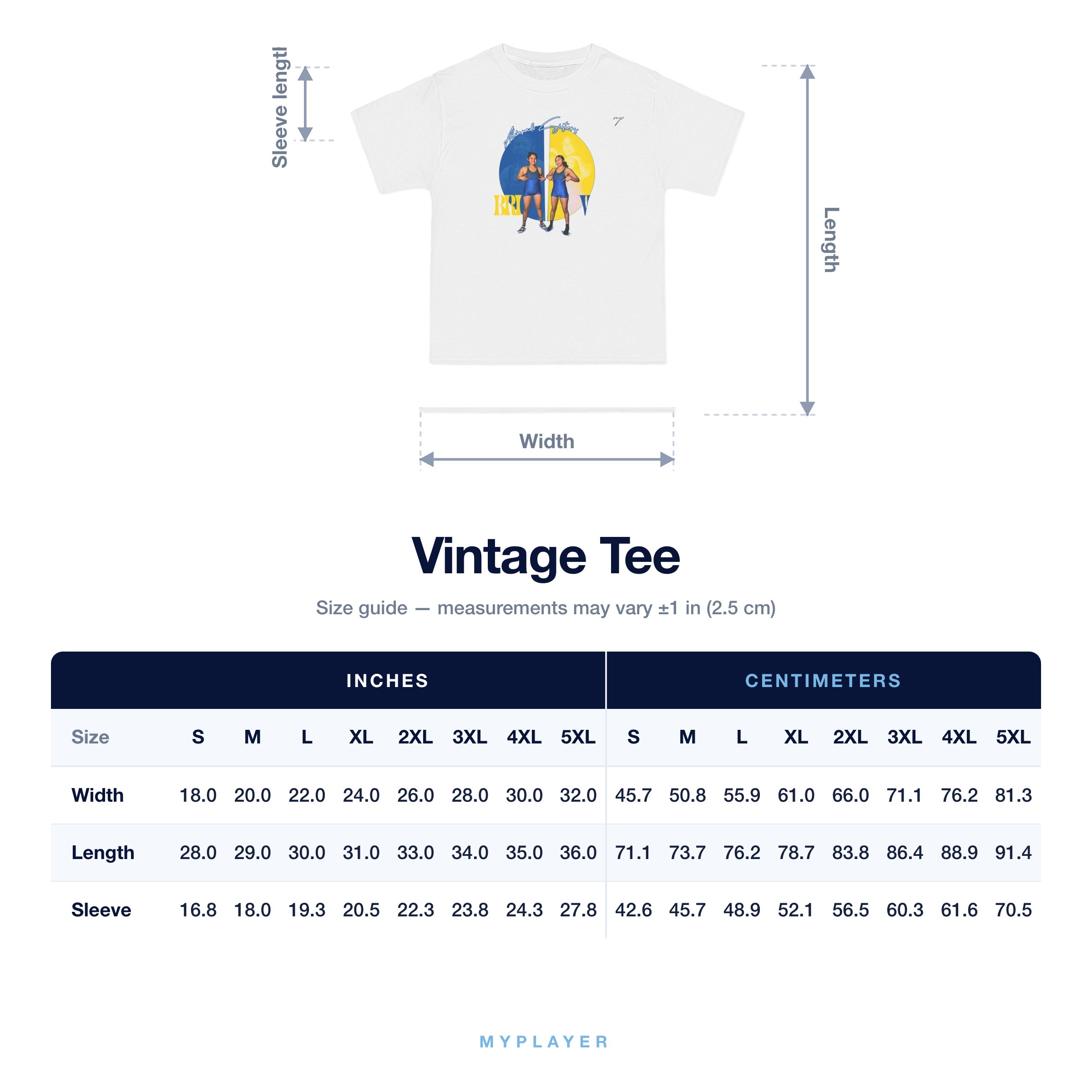 Vintage Tee size chart