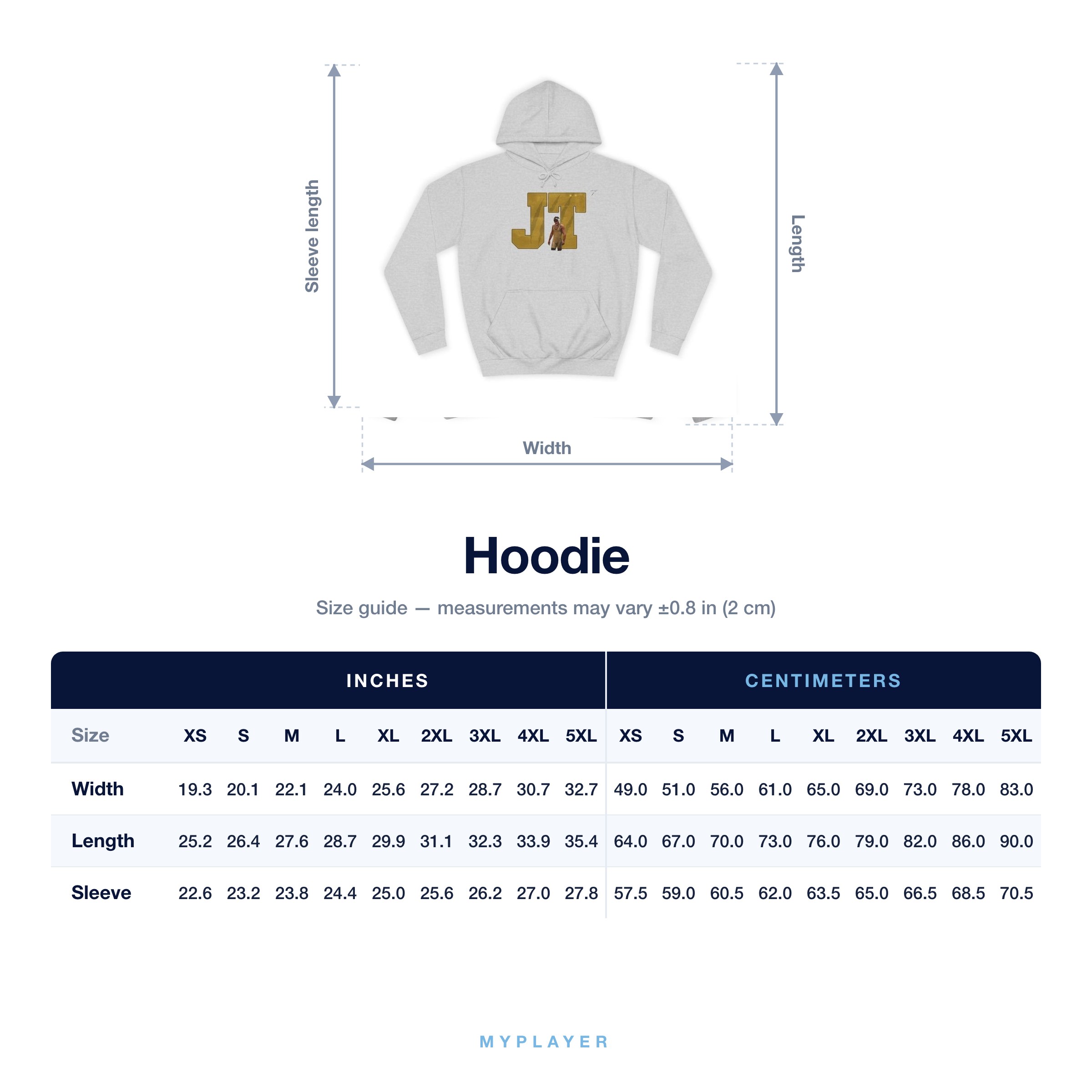 Hoodie size chart