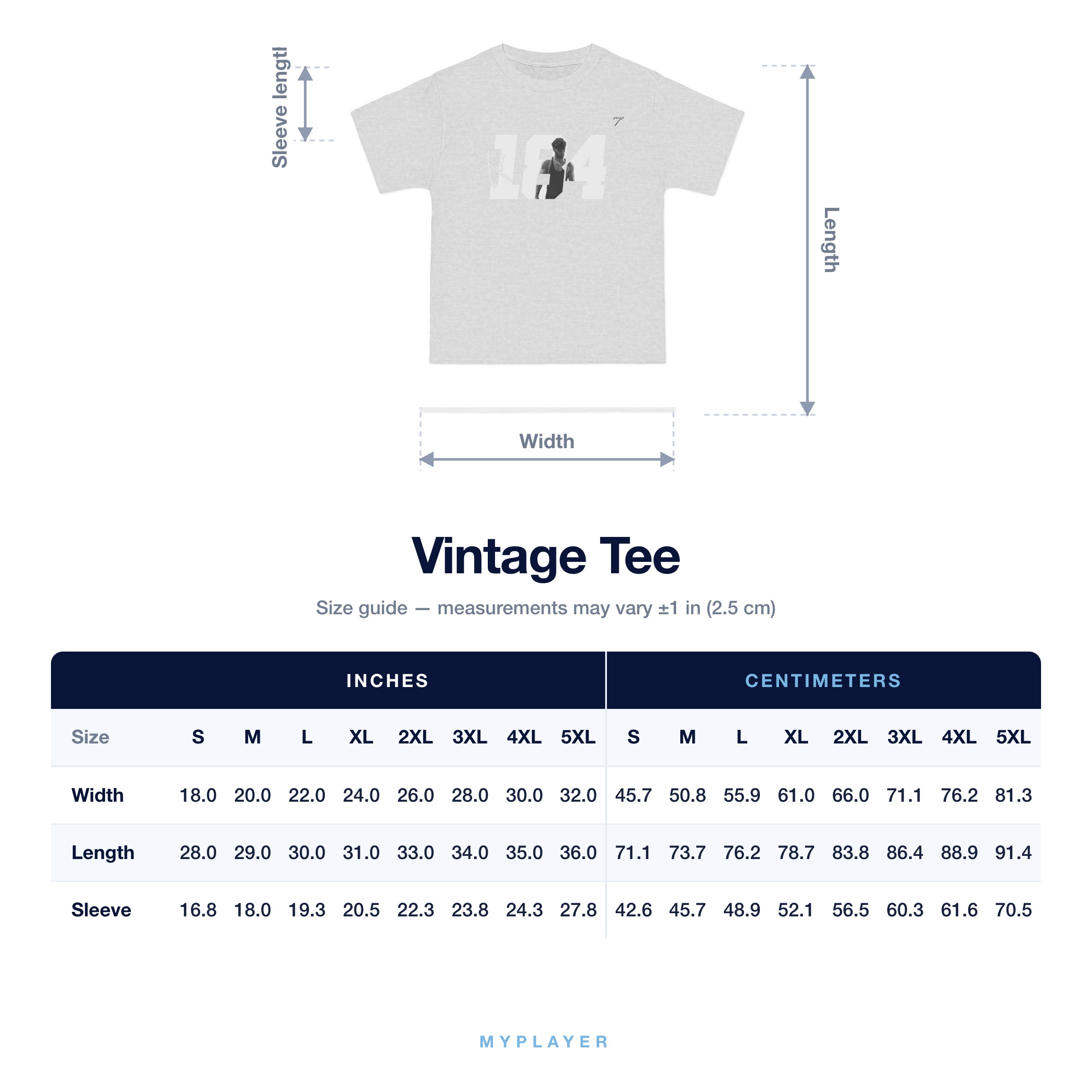 Vintage Tee size chart