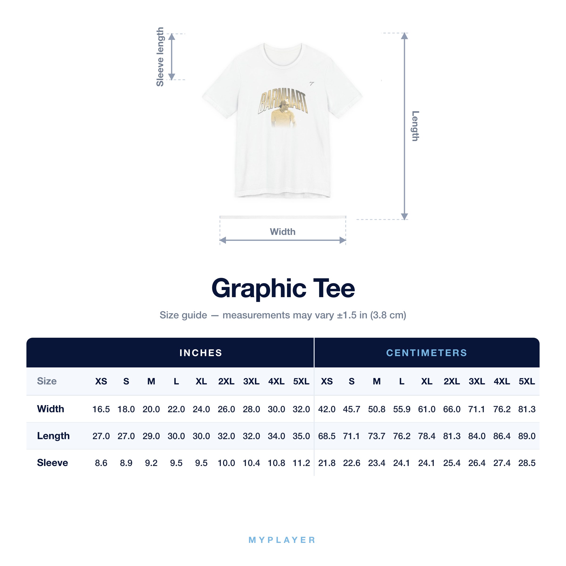 Graphic Tee size chart