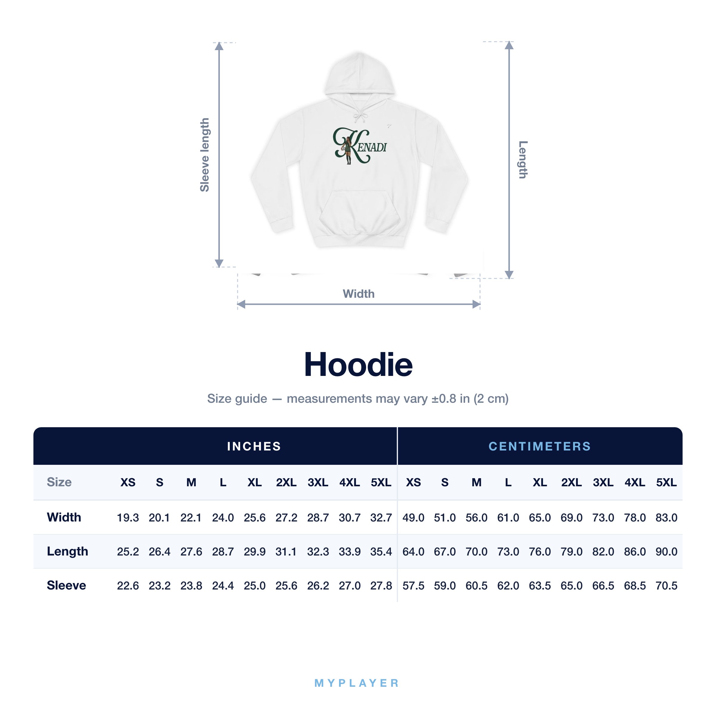 Hoodie size chart