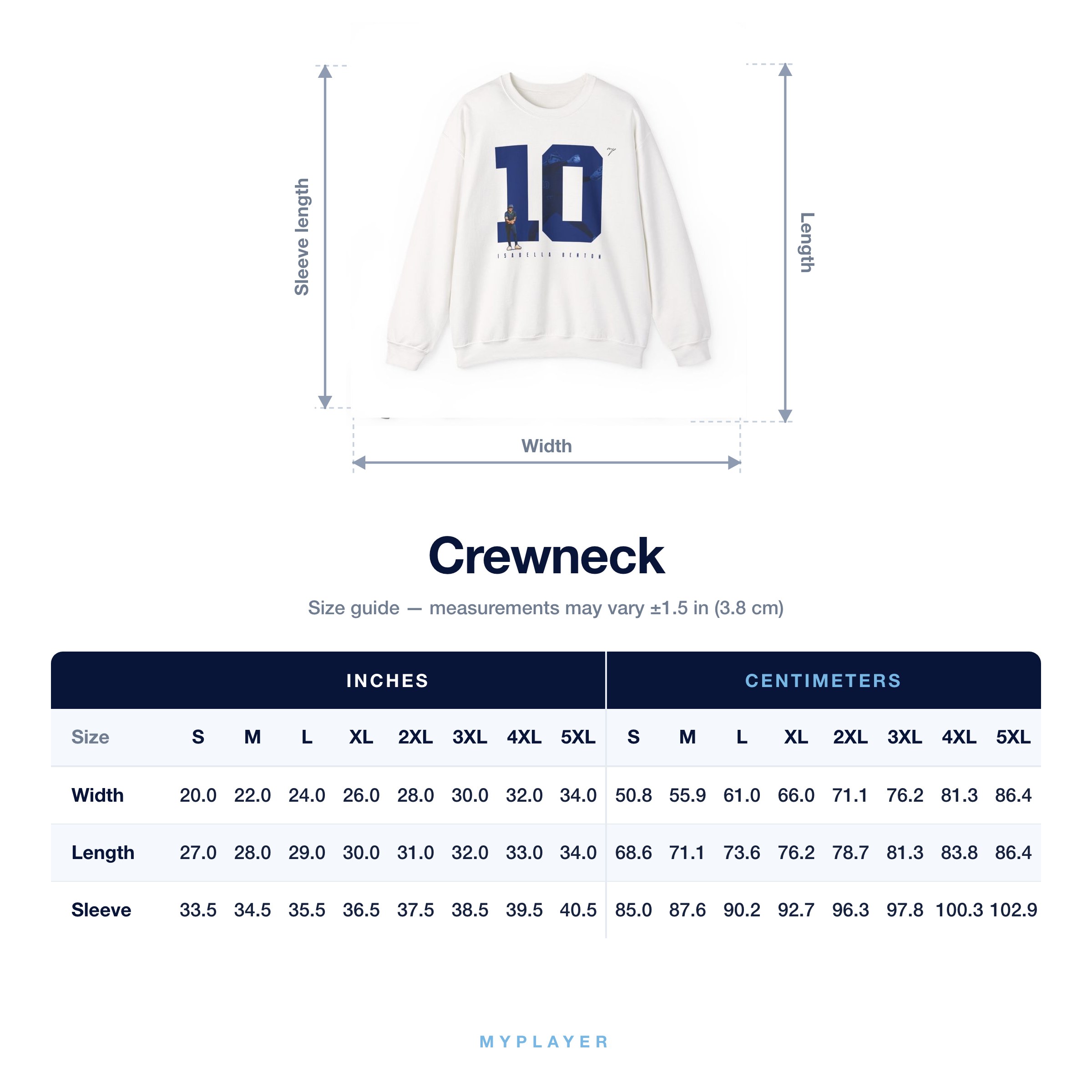 Crewneck size chart