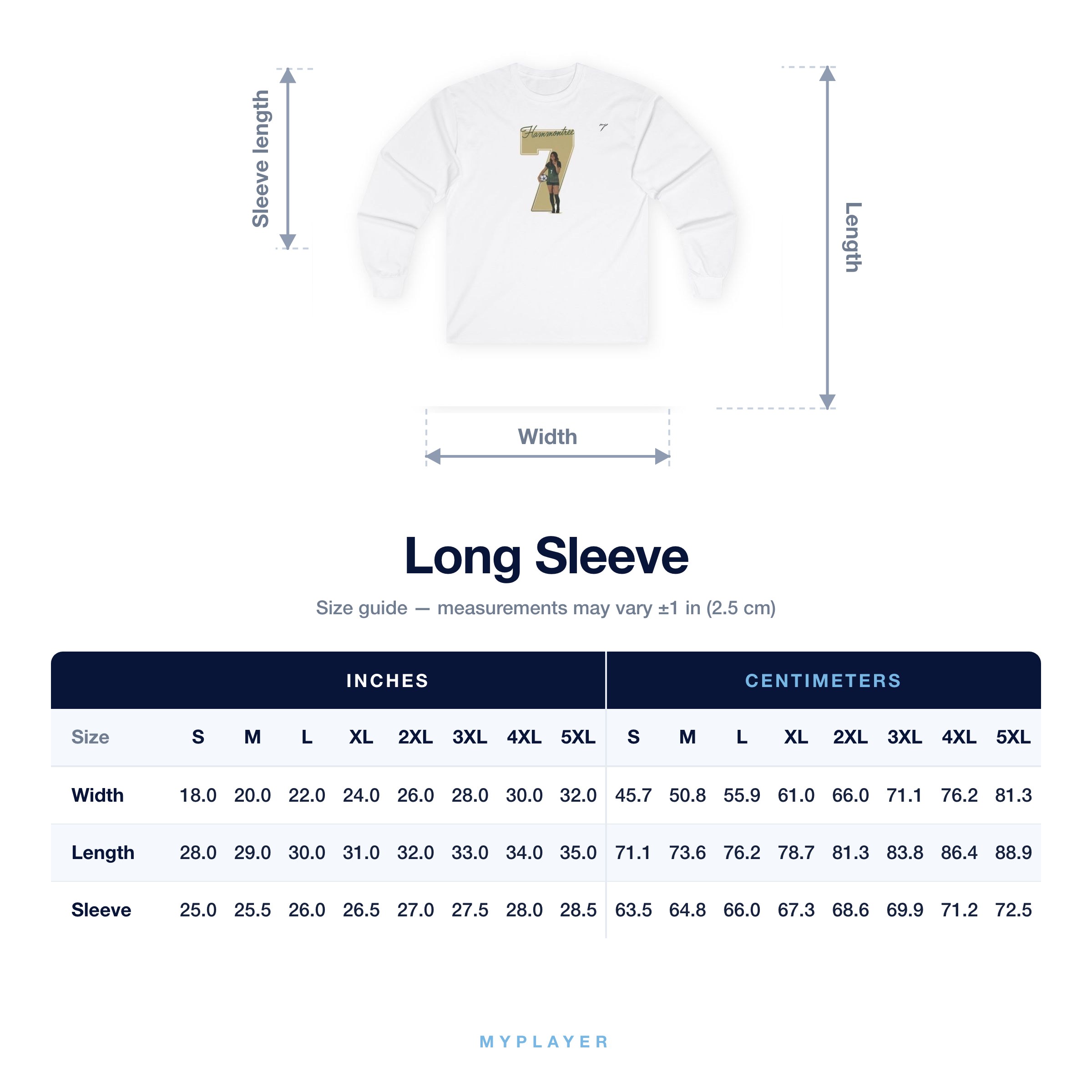 Long Sleeve size chart