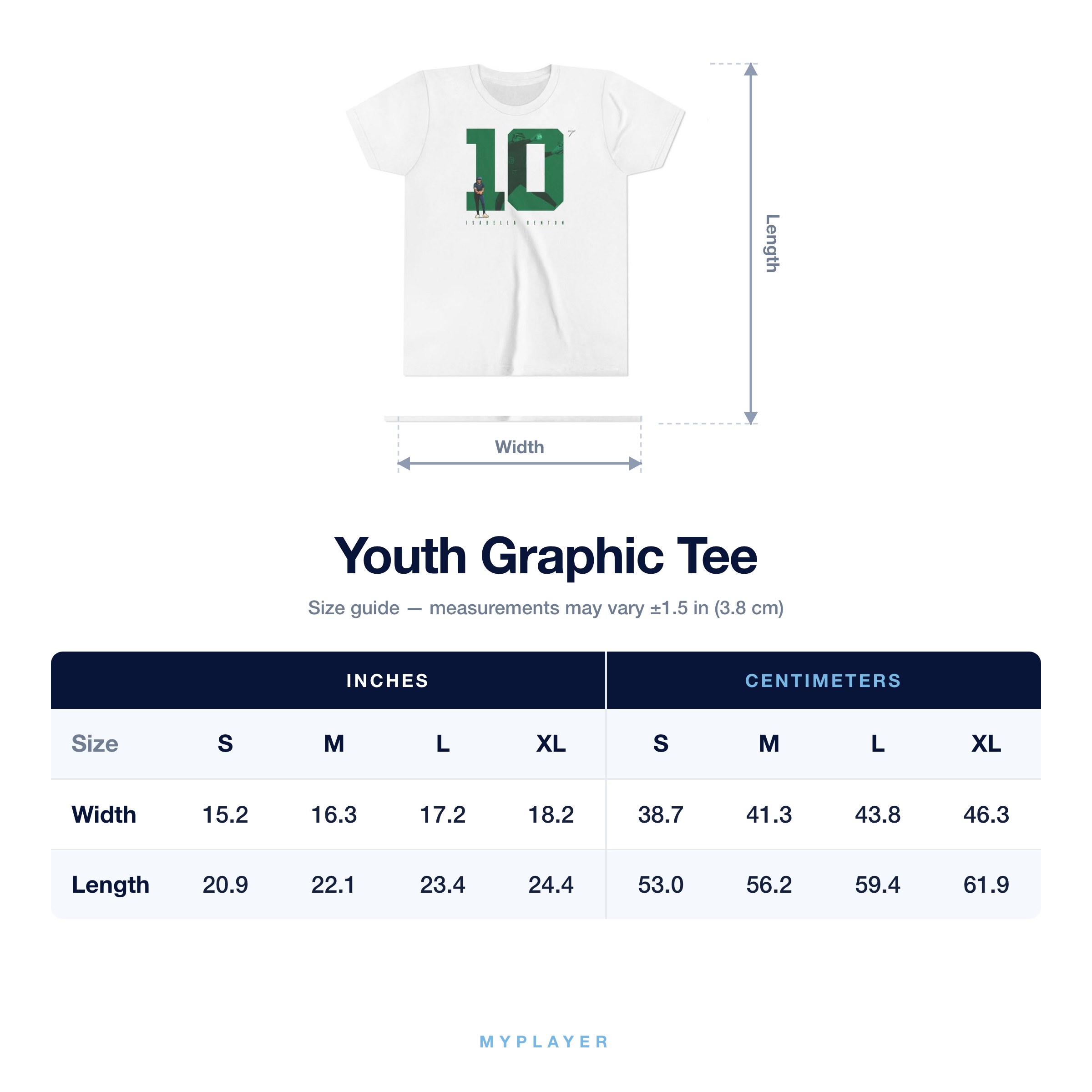 Youth Tee size chart