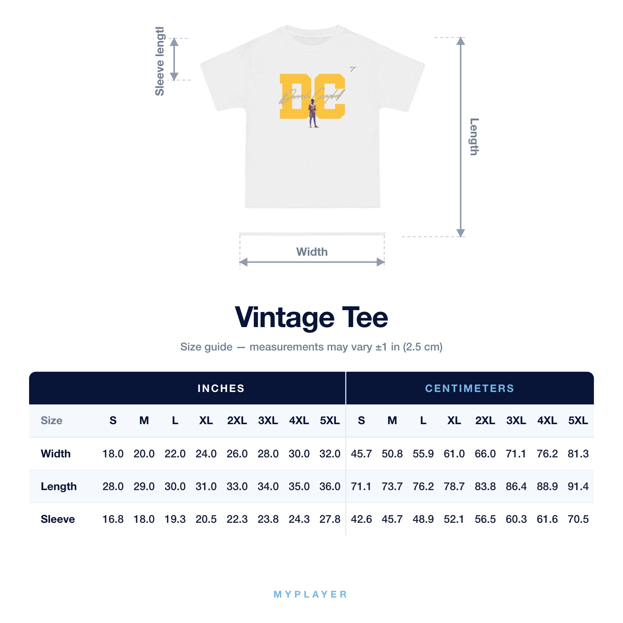 Vintage Tee size chart