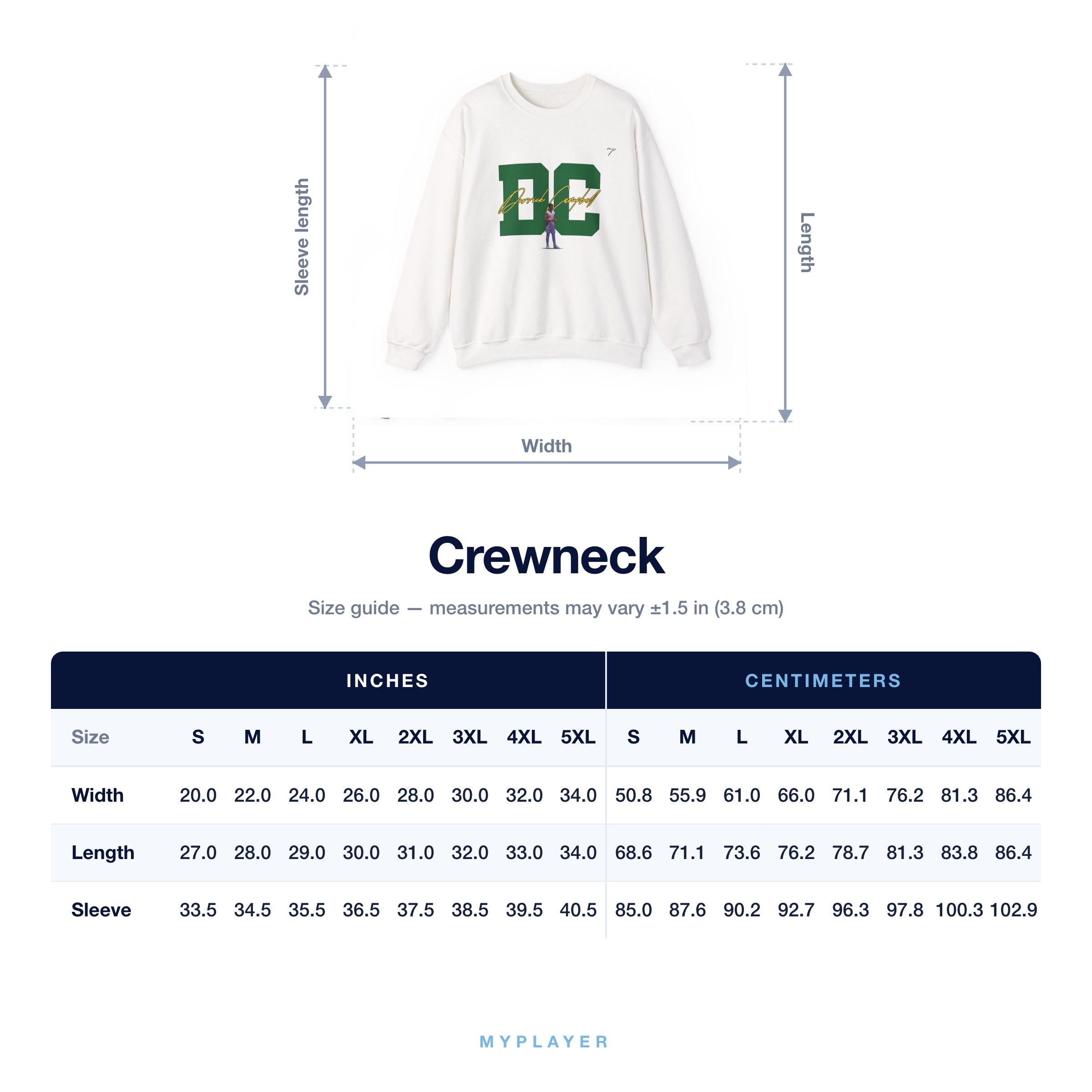 Crewneck size chart