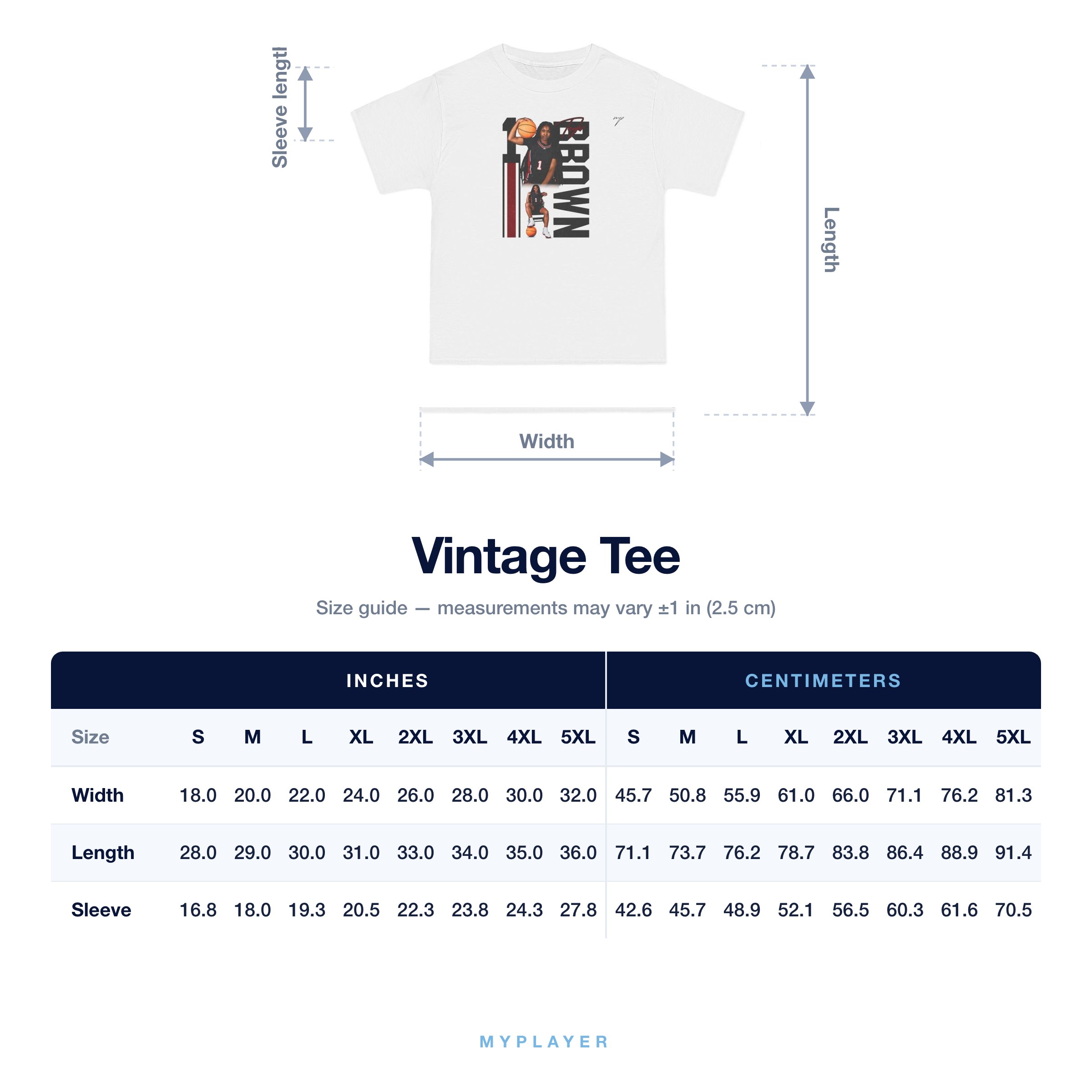 Vintage Tee size chart