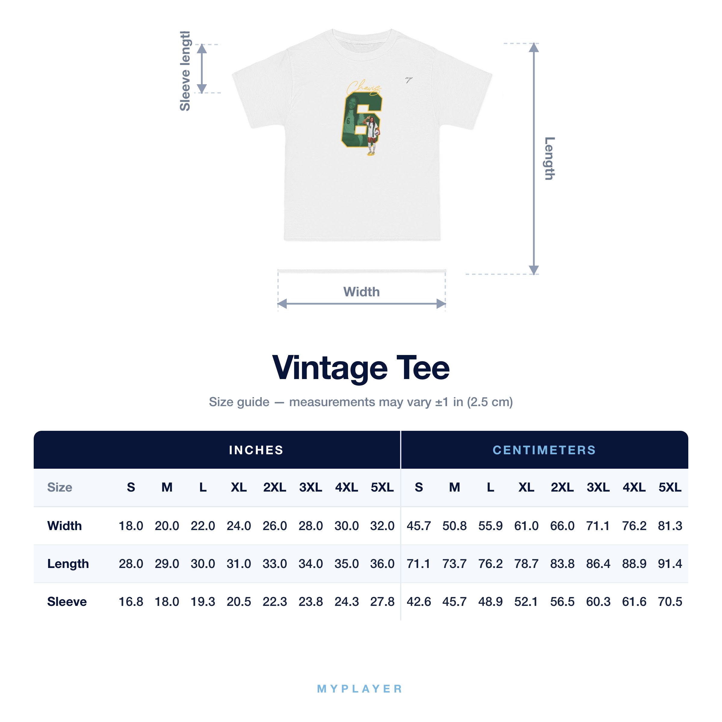 Vintage Tee size chart