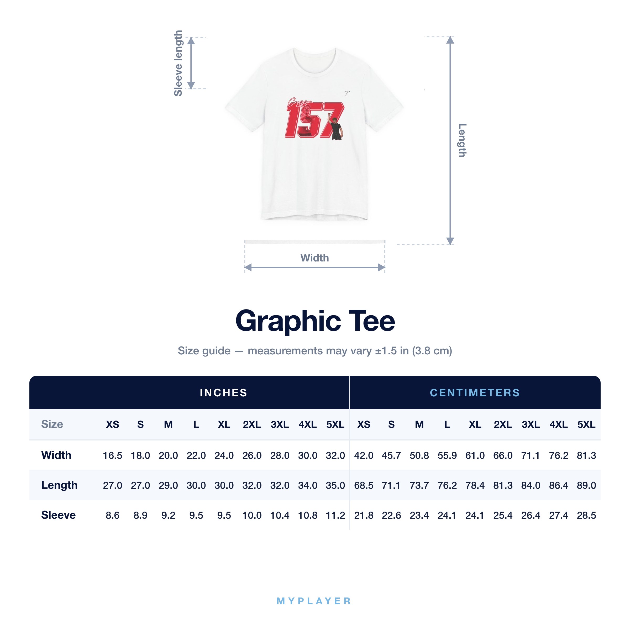 Graphic Tee size chart