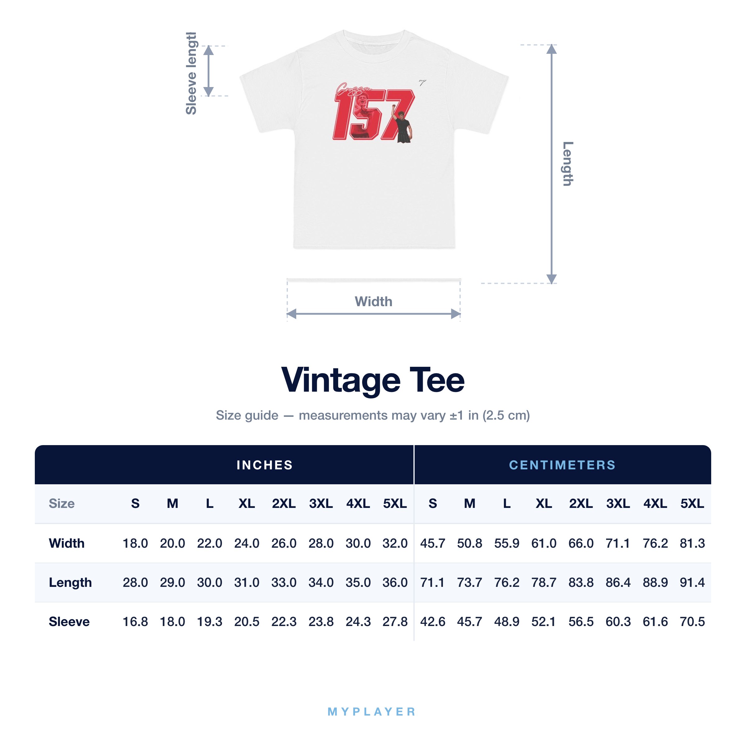 Vintage Tee size chart