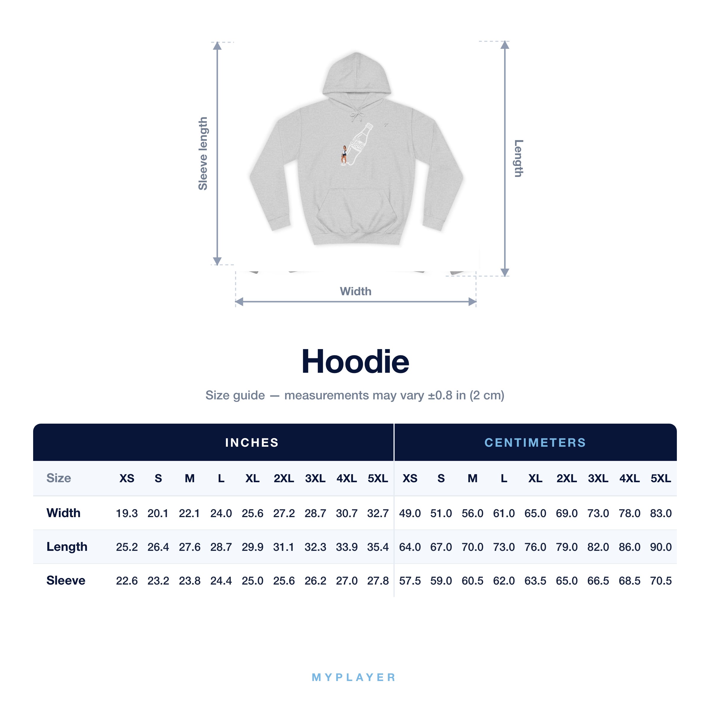 Hoodie size chart