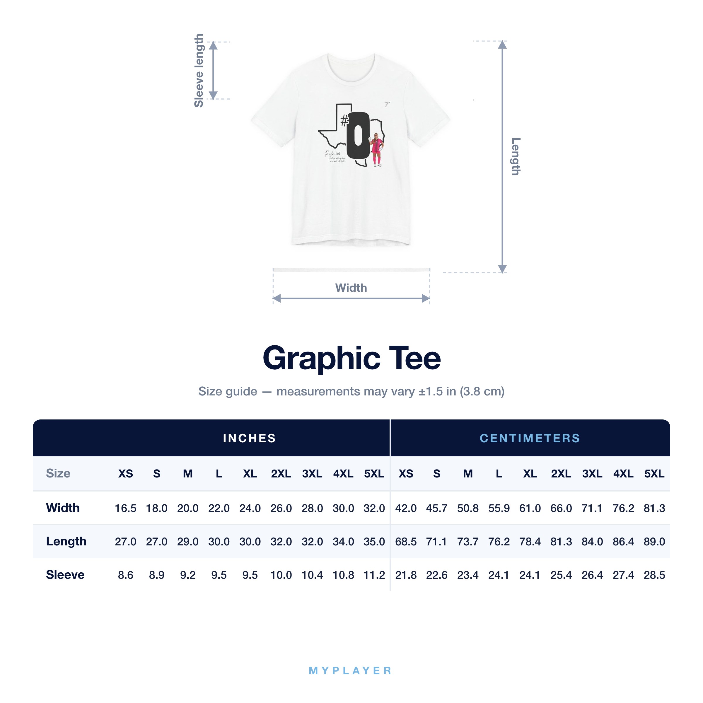 Graphic Tee size chart