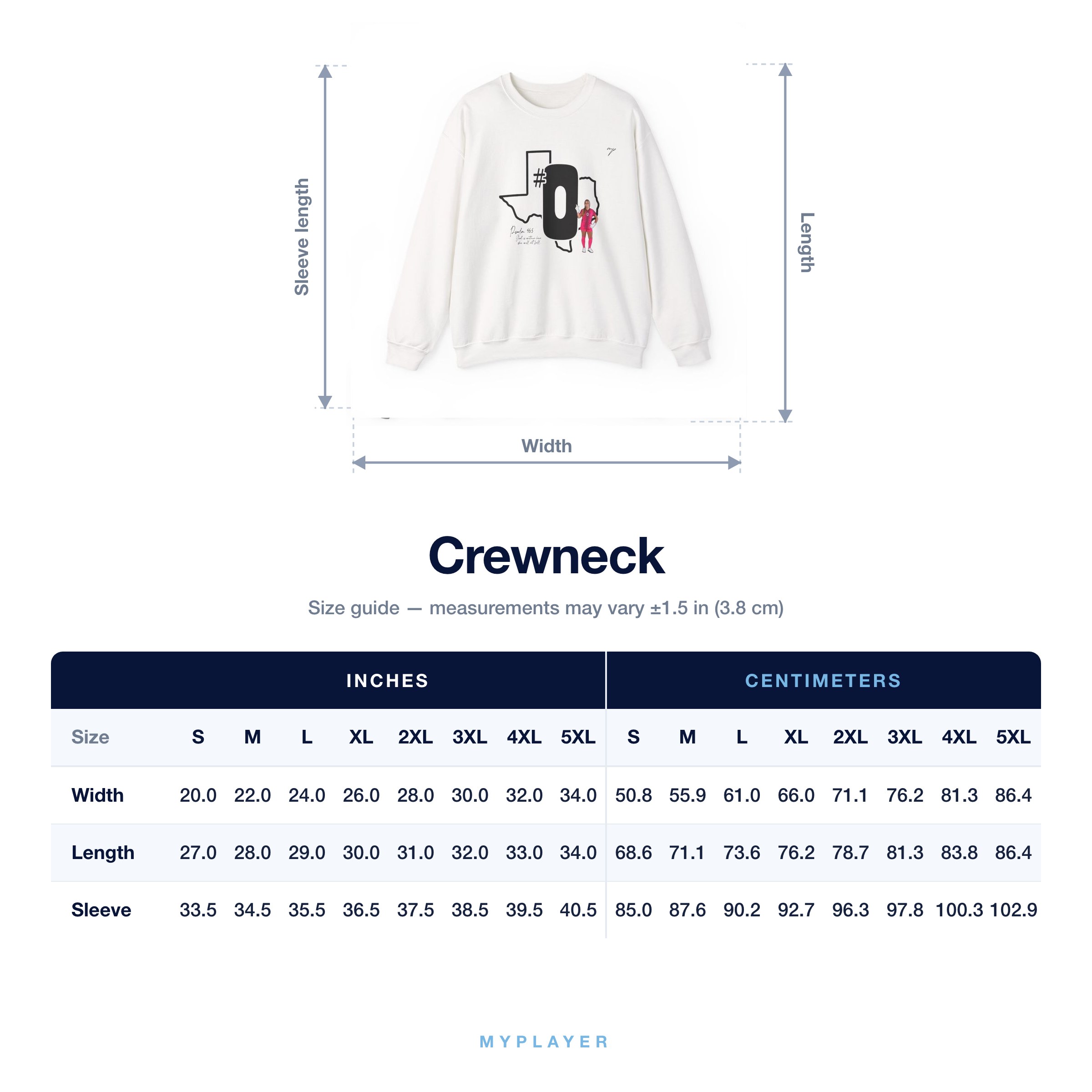 Crewneck size chart