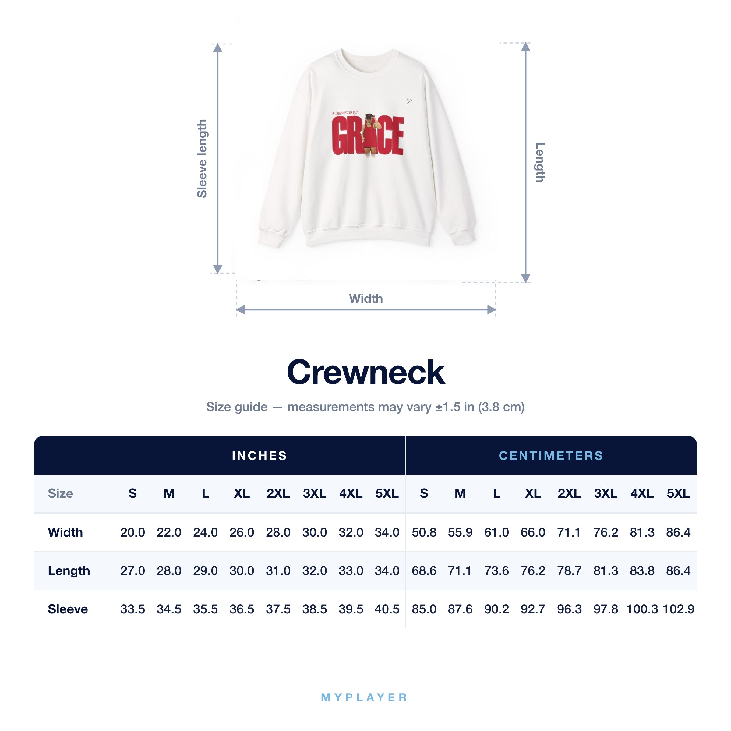 Crewneck size chart