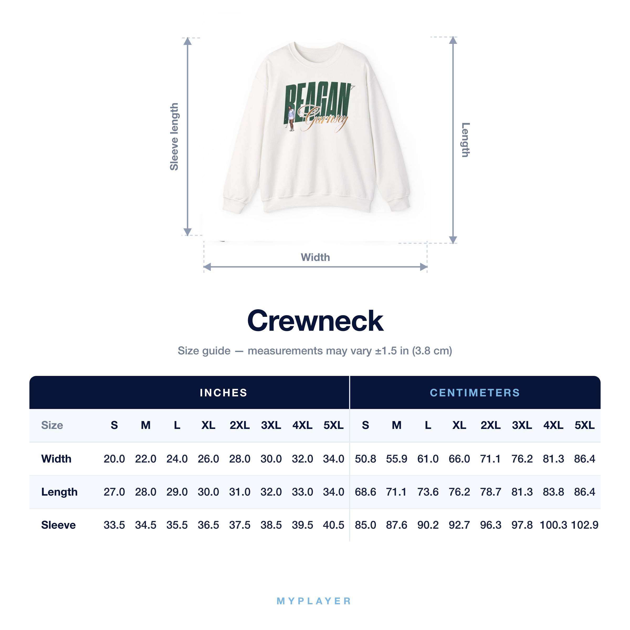 Crewneck size chart