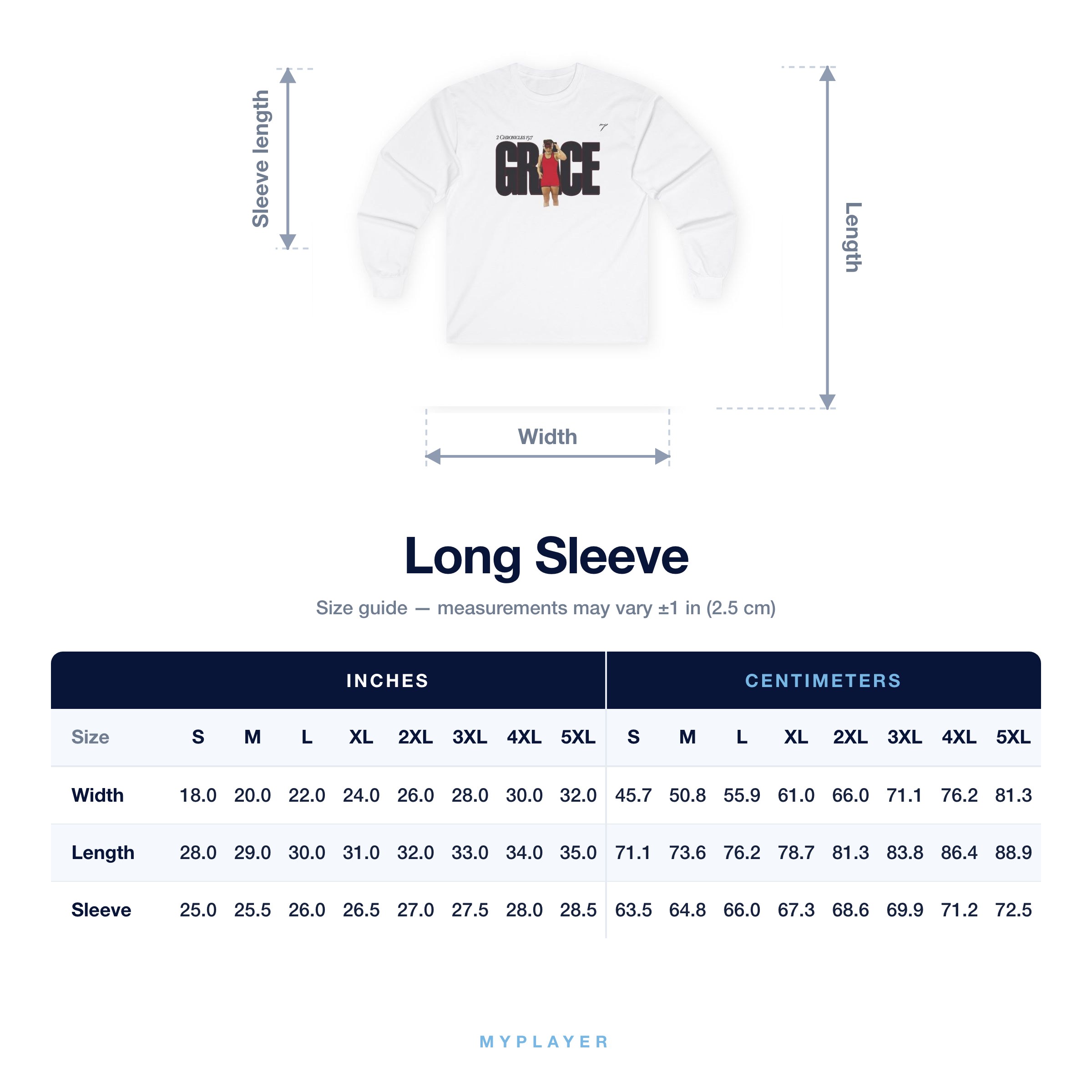 Long Sleeve size chart
