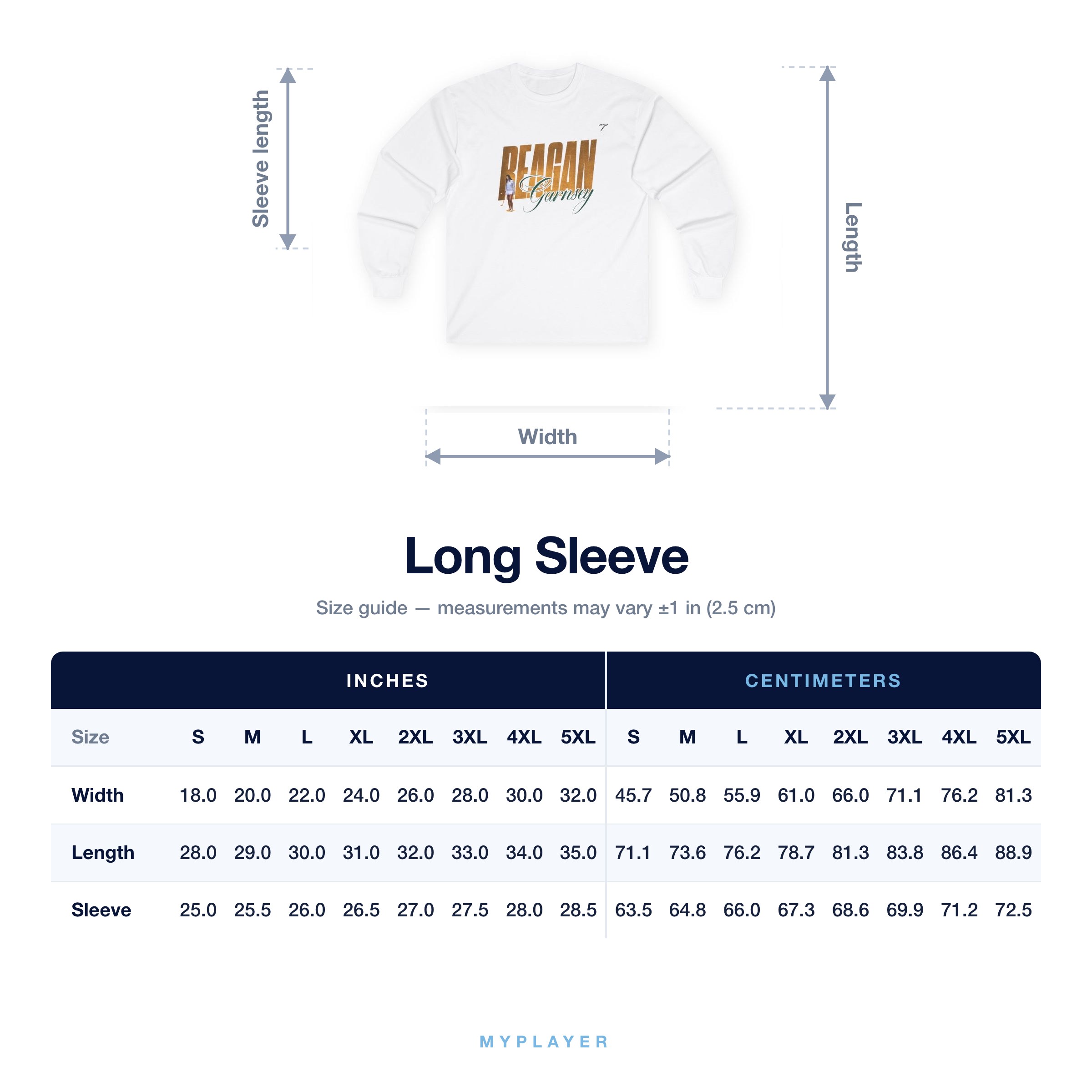 Long Sleeve size chart