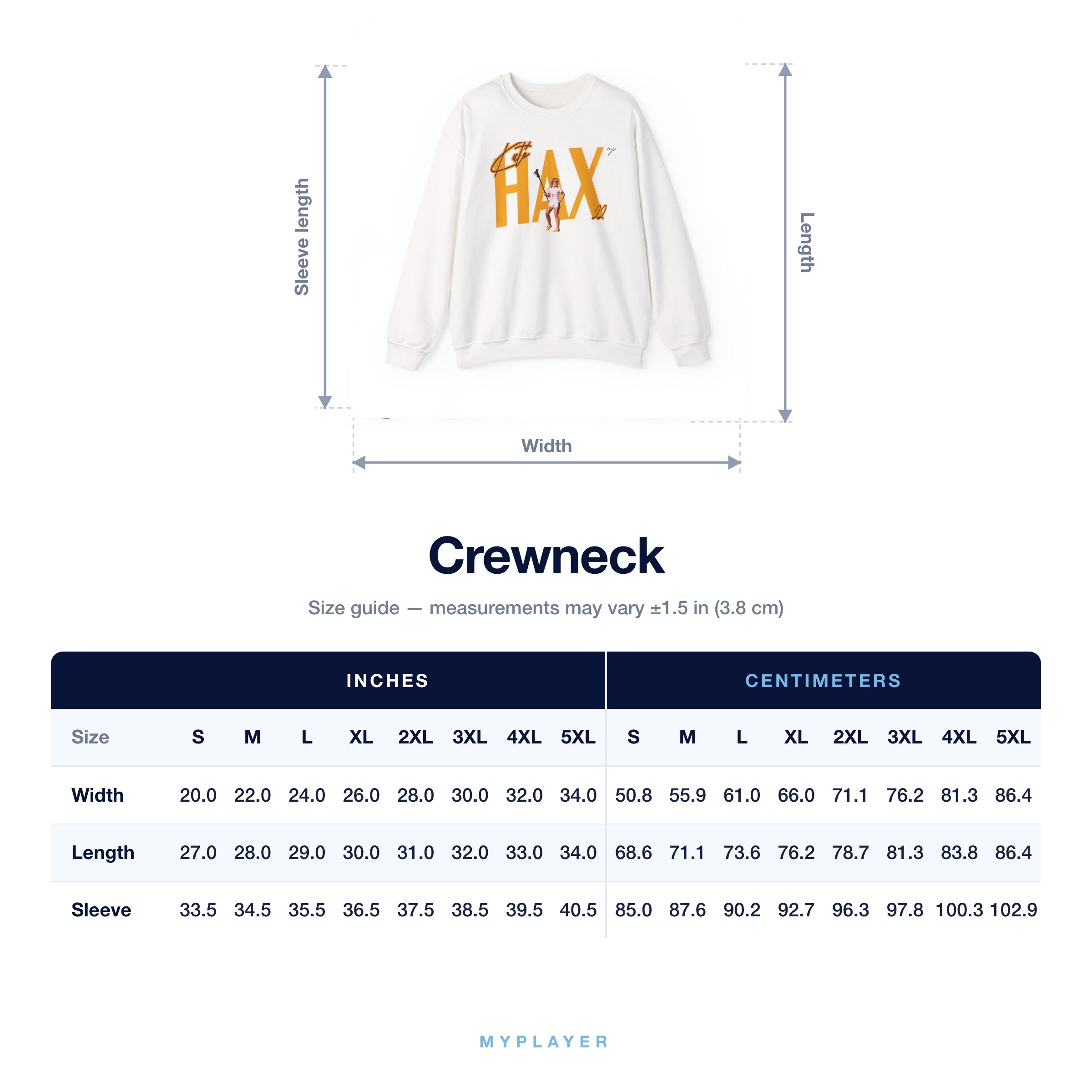Crewneck size chart