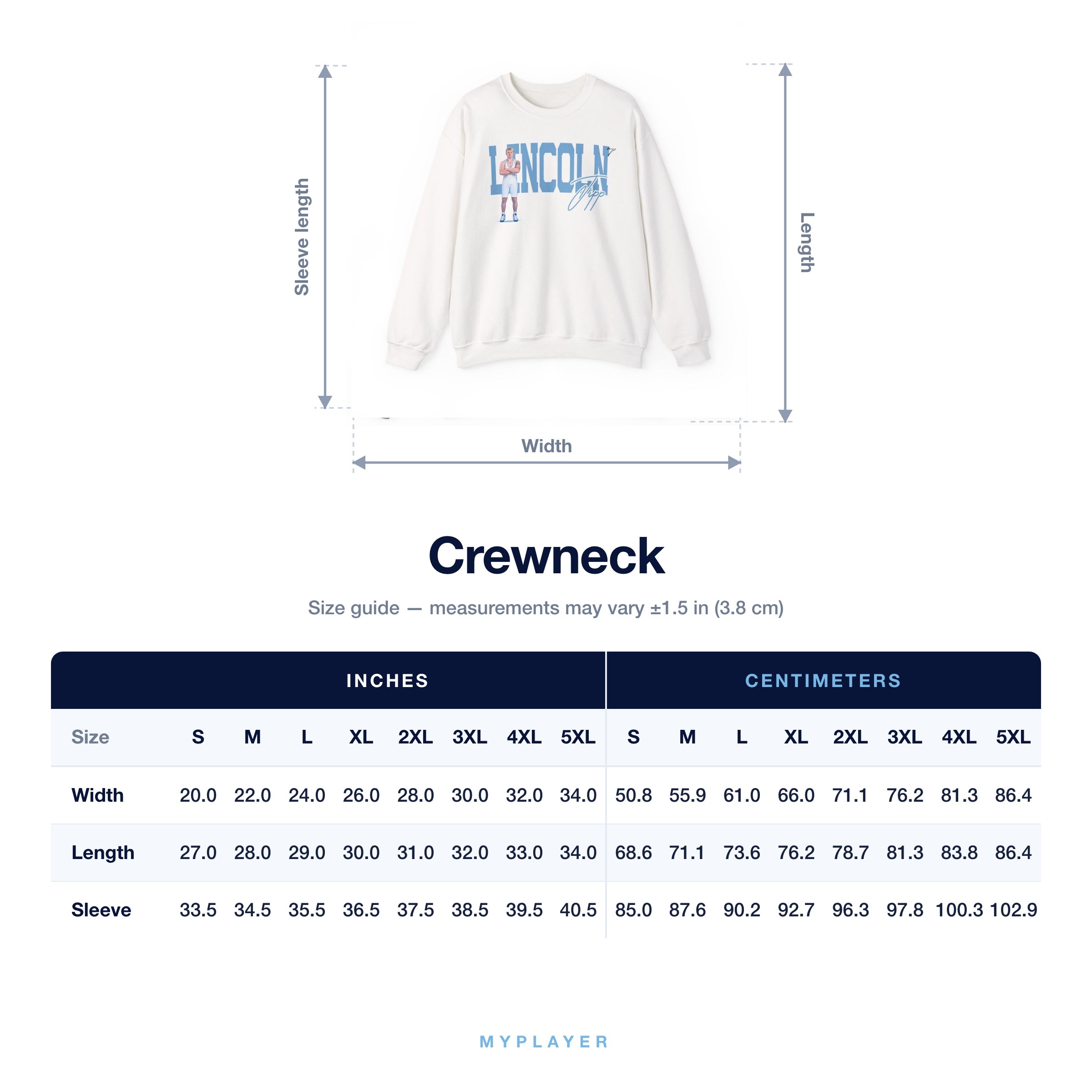 Crewneck size chart