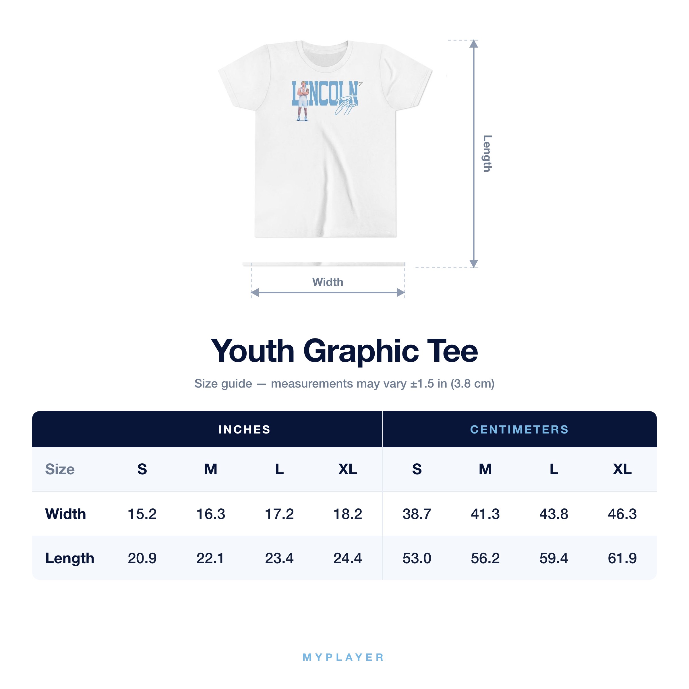 Youth Tee size chart