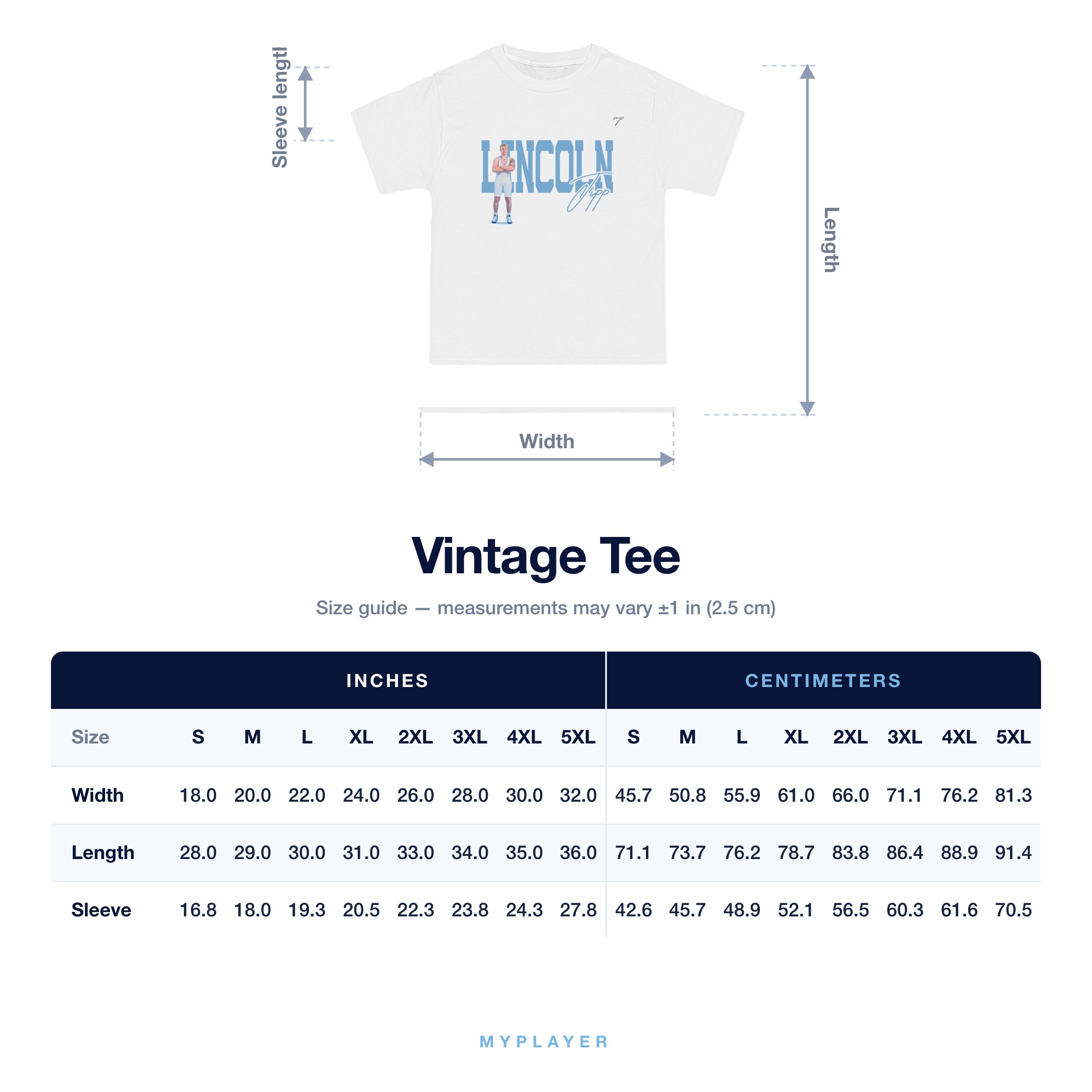 Vintage Tee size chart