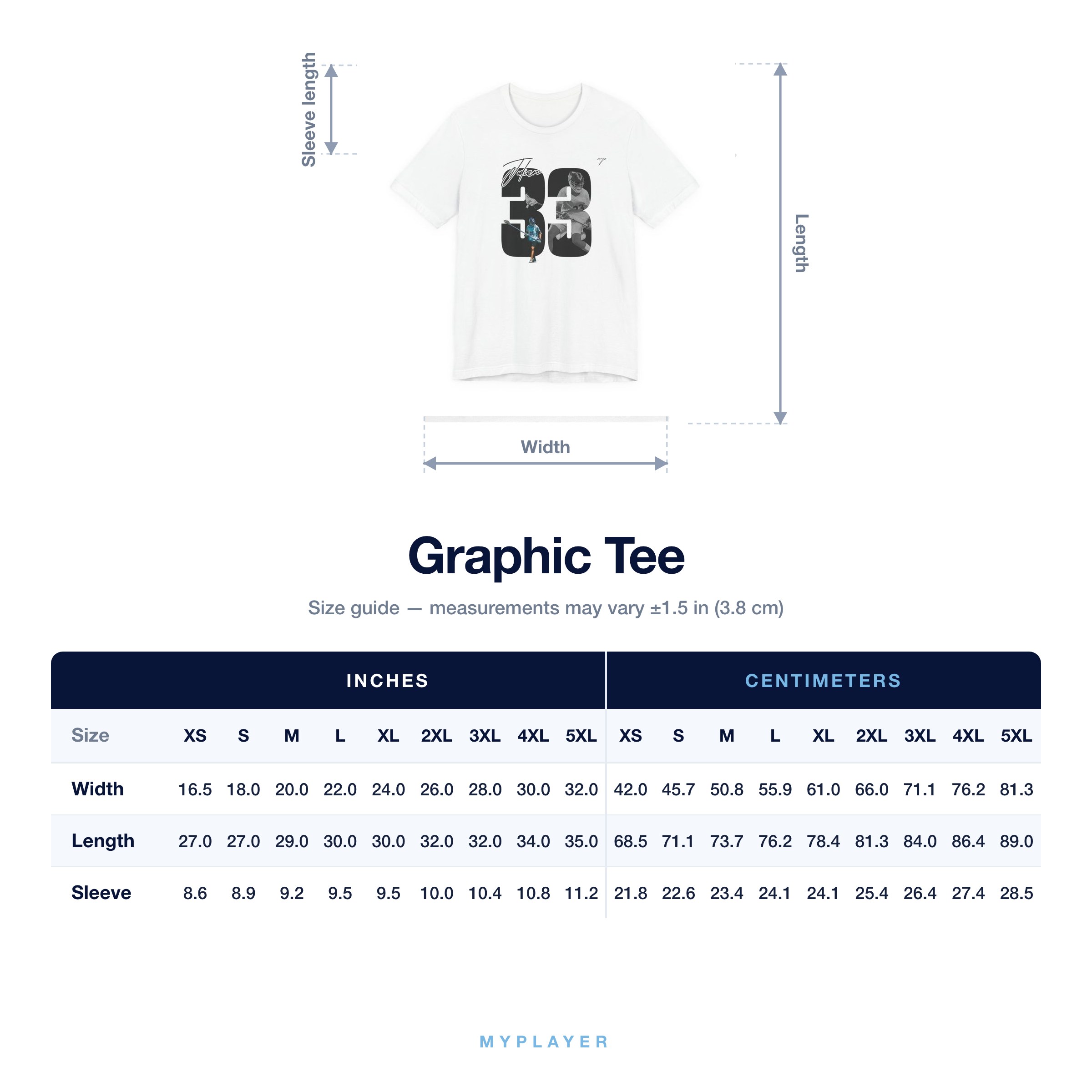 Graphic Tee size chart