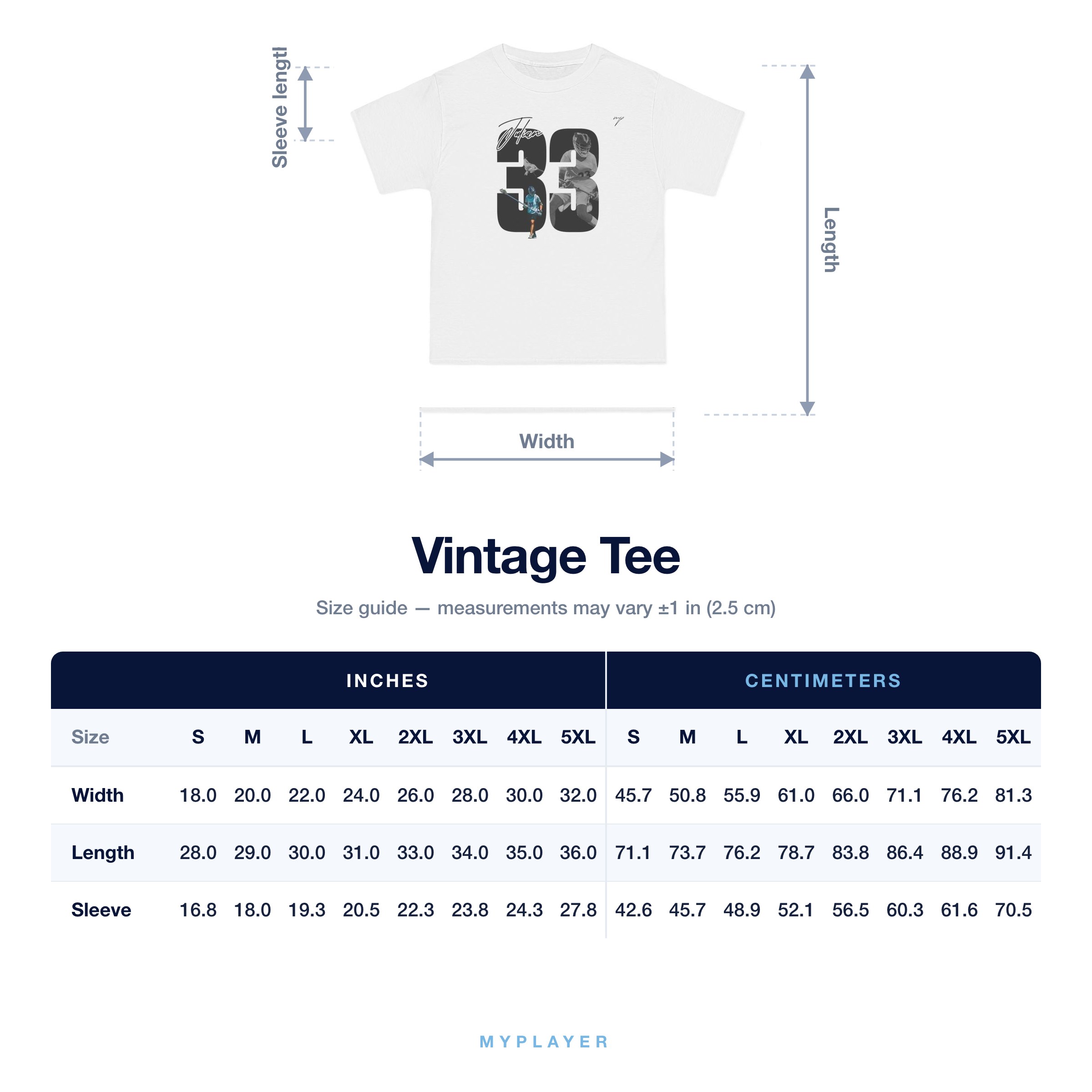Vintage Tee size chart