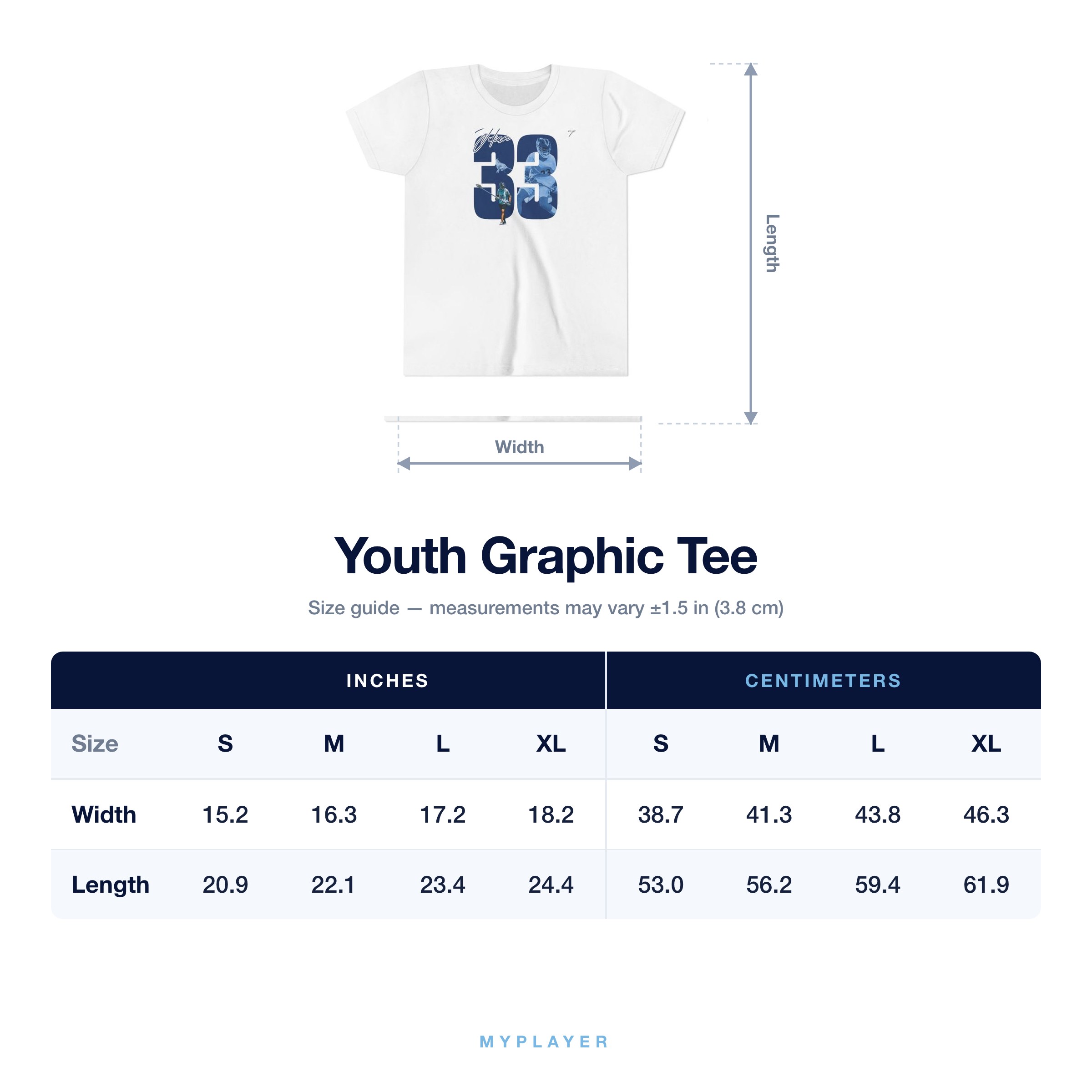 Youth Tee size chart