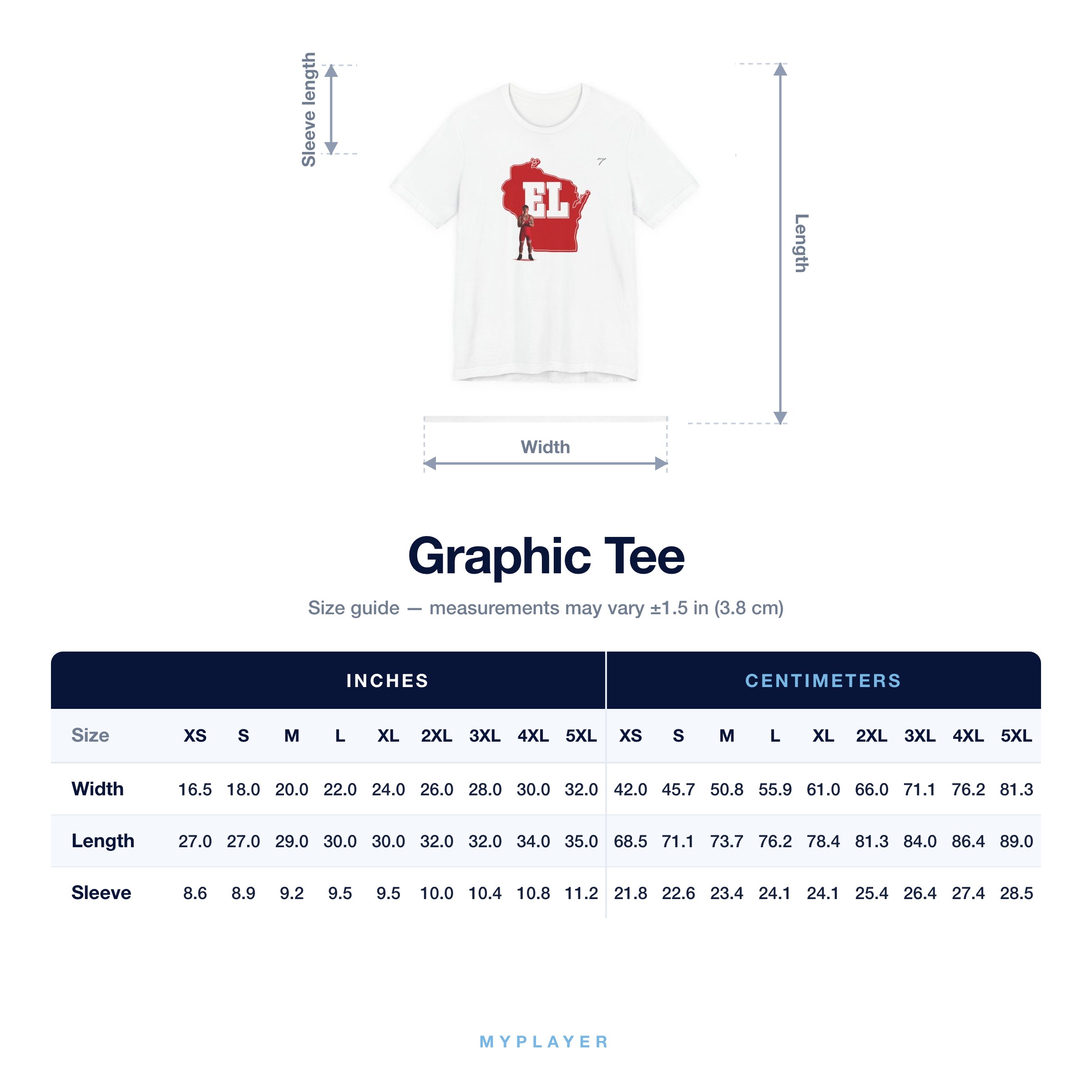 Graphic Tee size chart