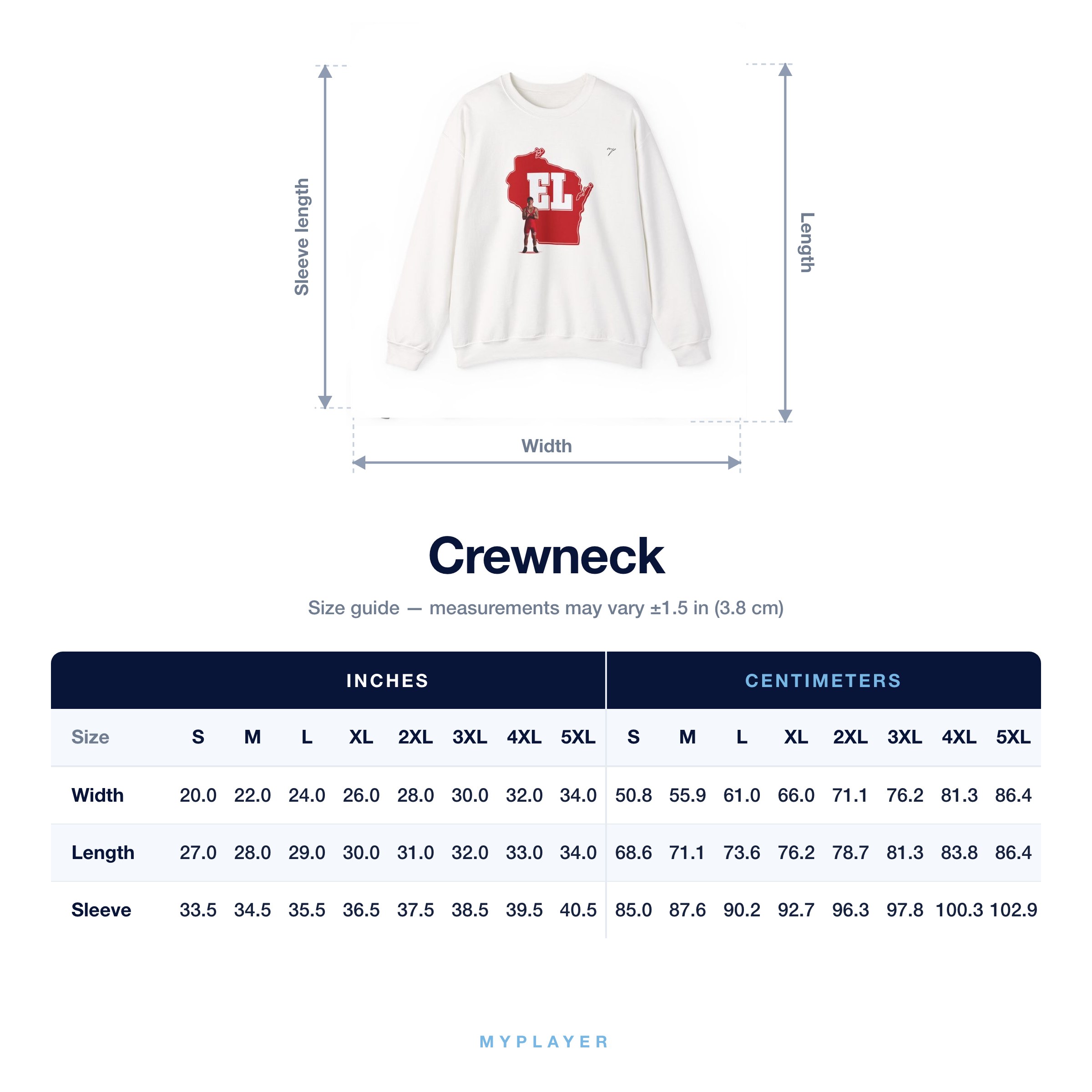 Crewneck size chart