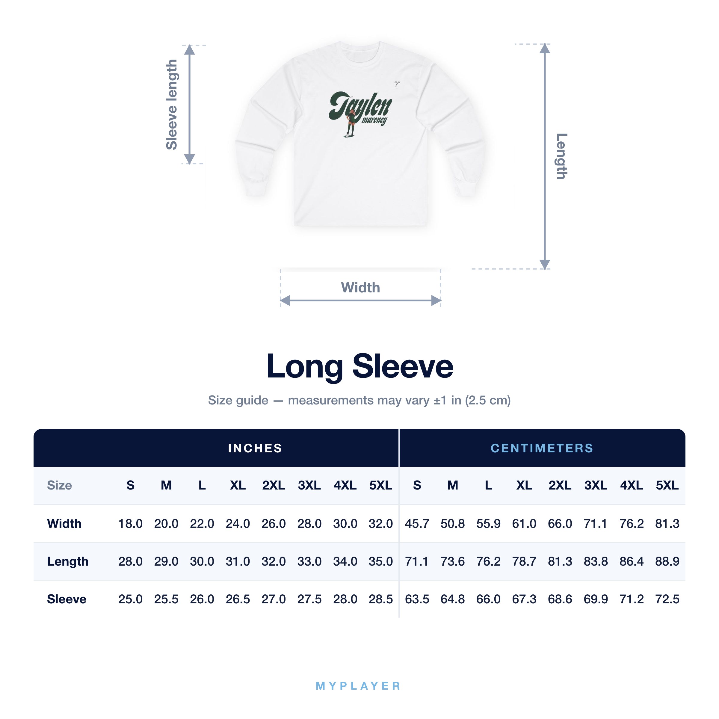 Long Sleeve size chart