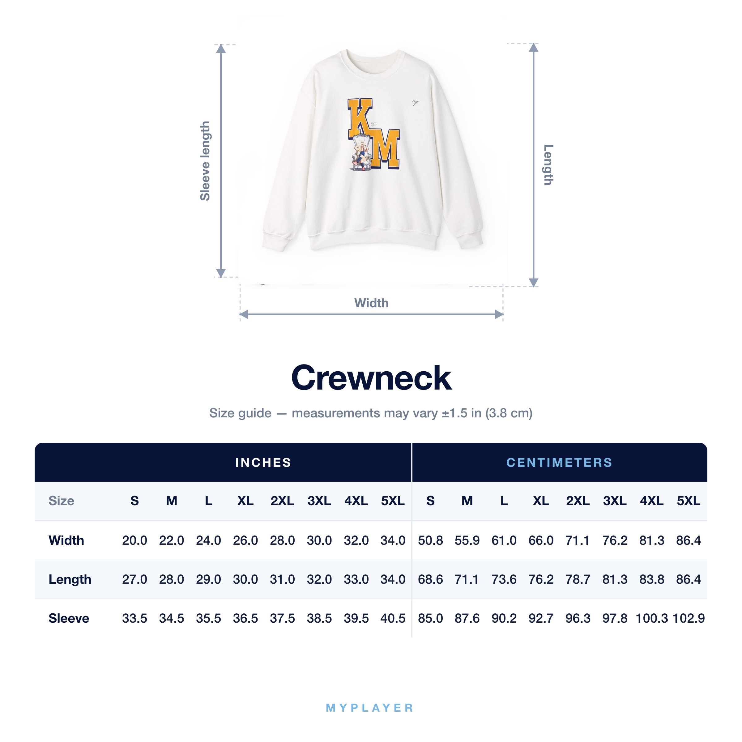 Crewneck size chart