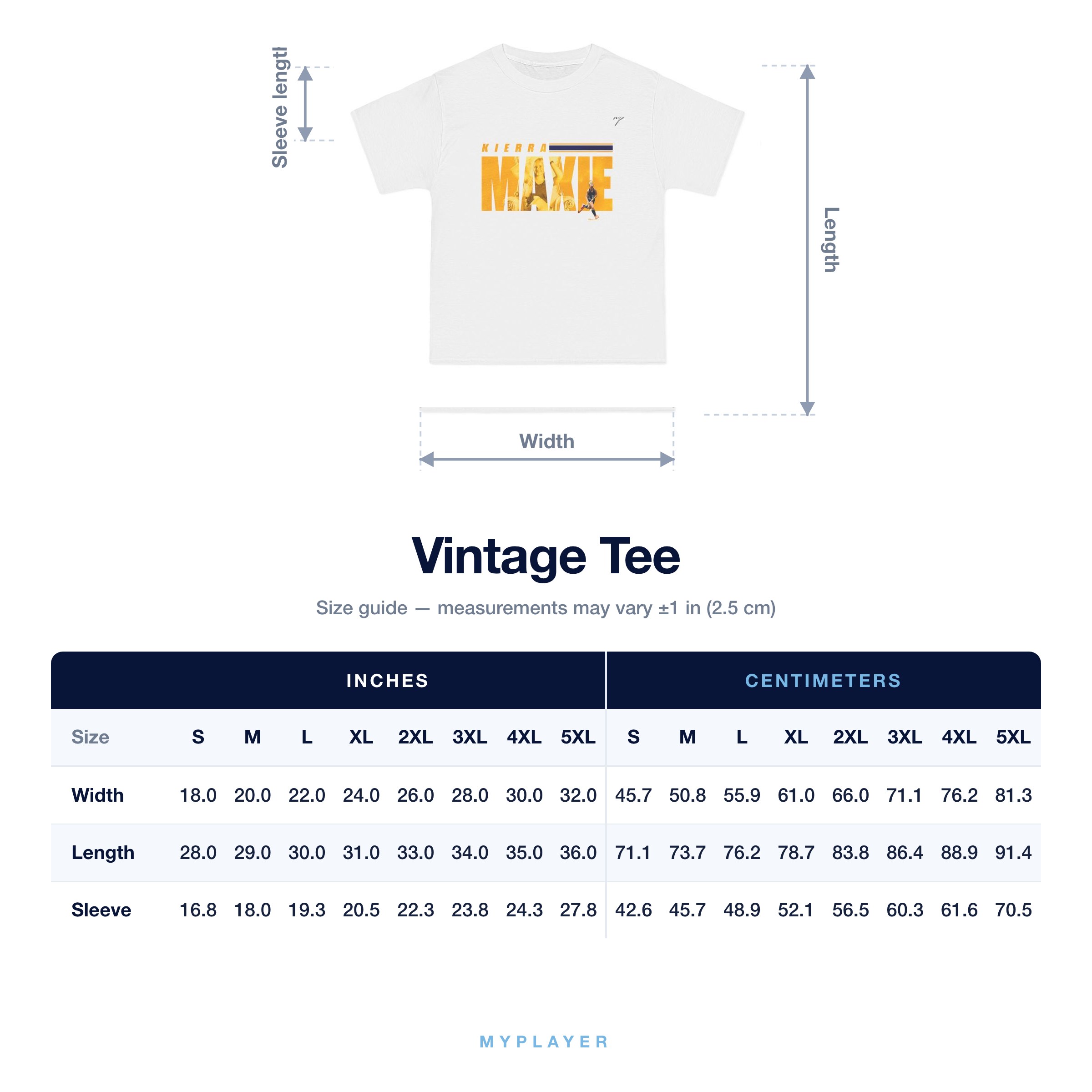 Vintage Tee size chart