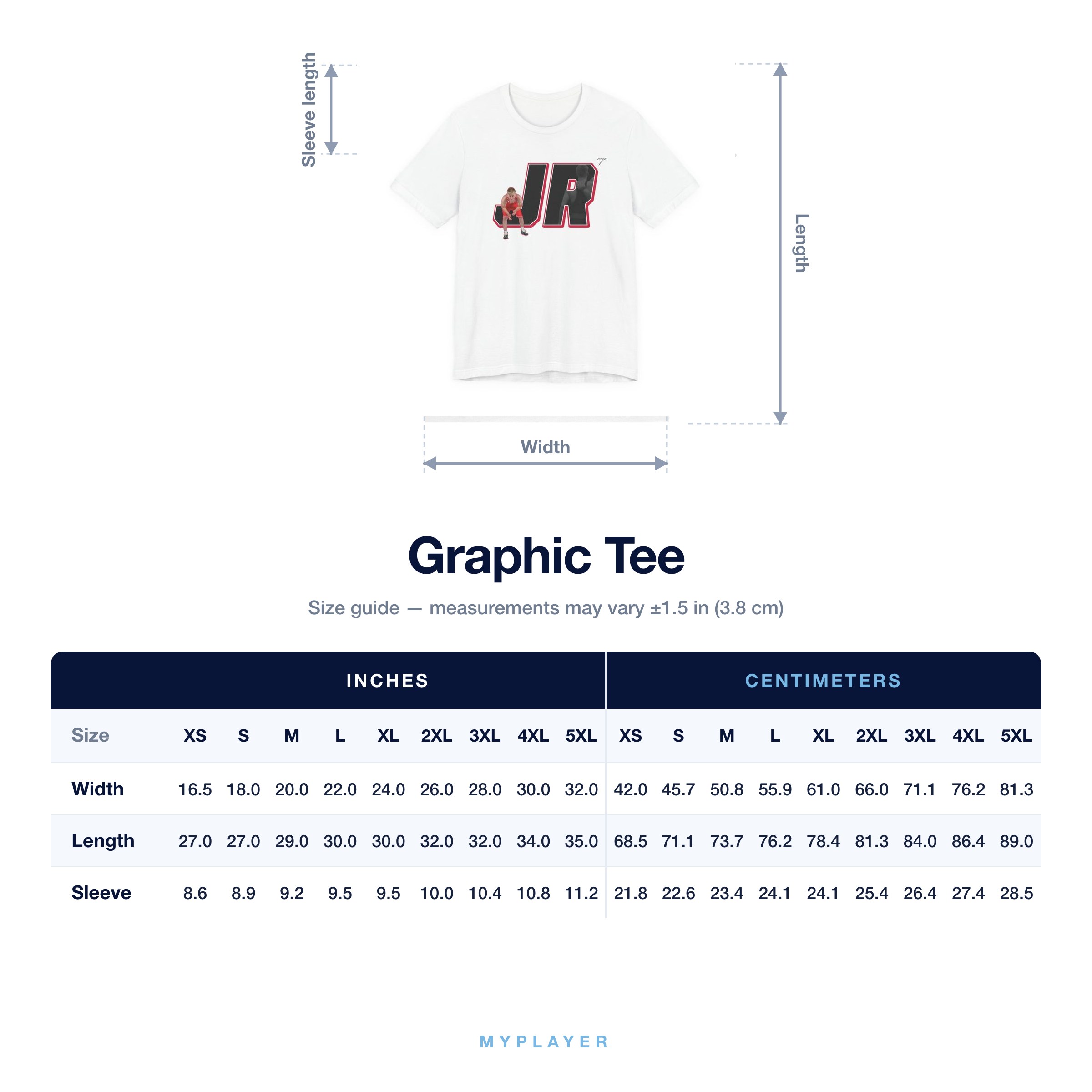 Graphic Tee size chart