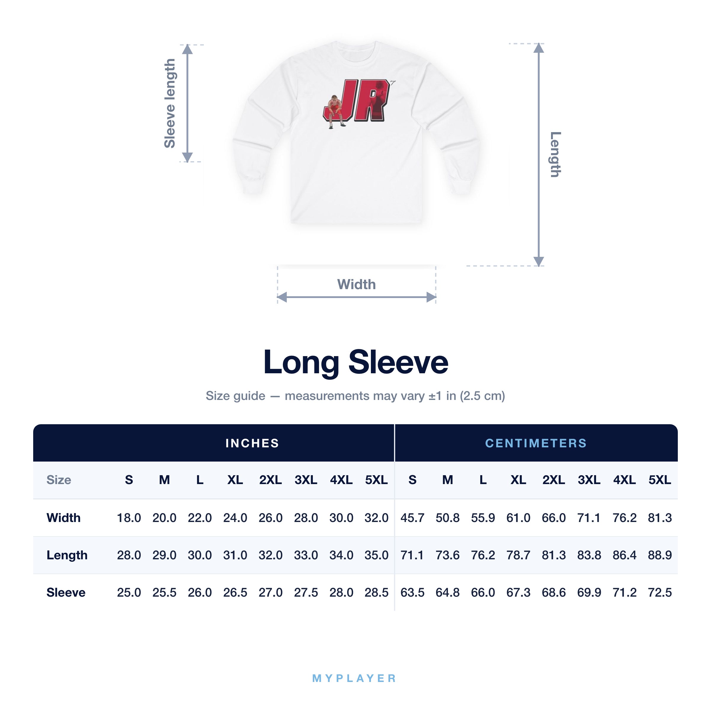 Long Sleeve size chart