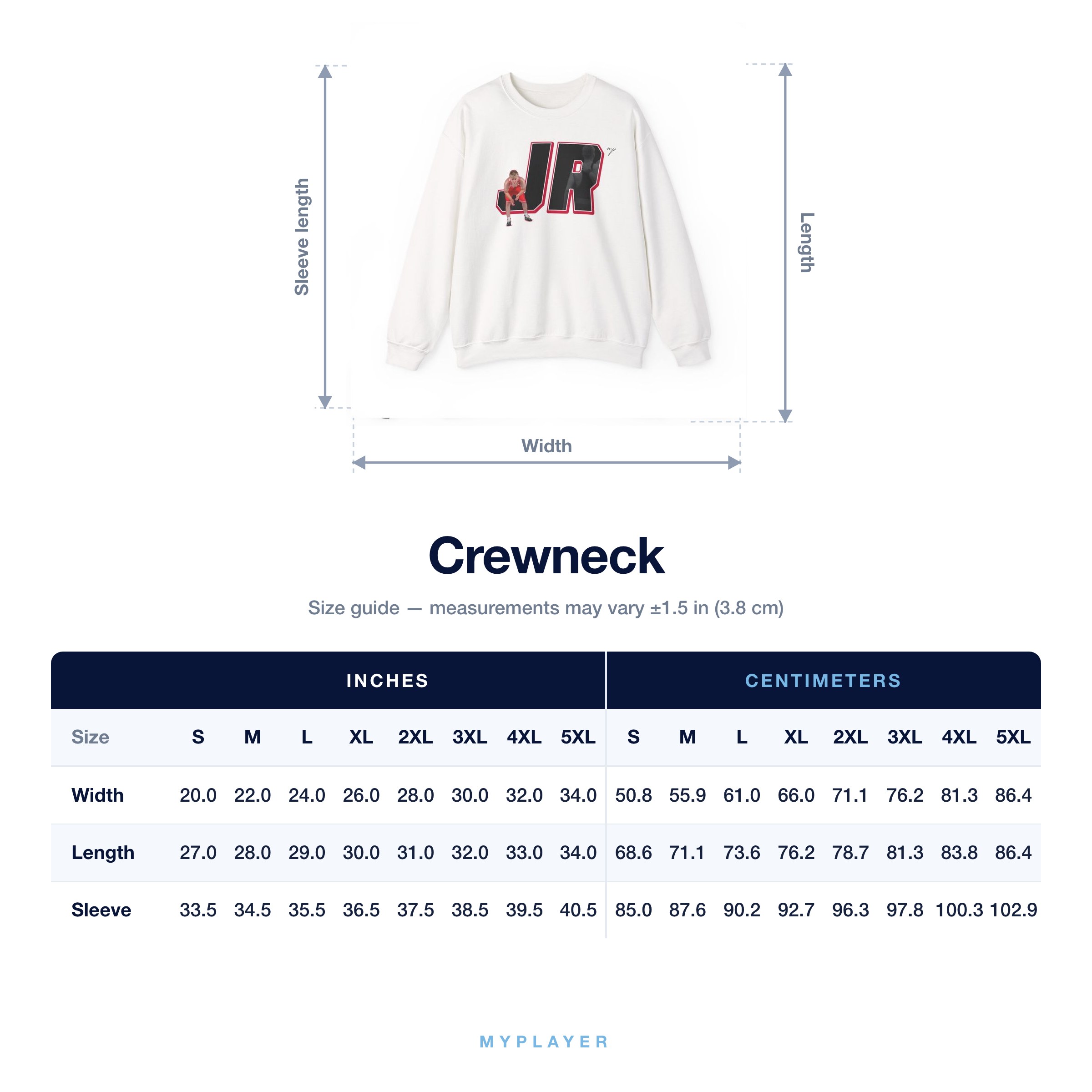 Crewneck size chart