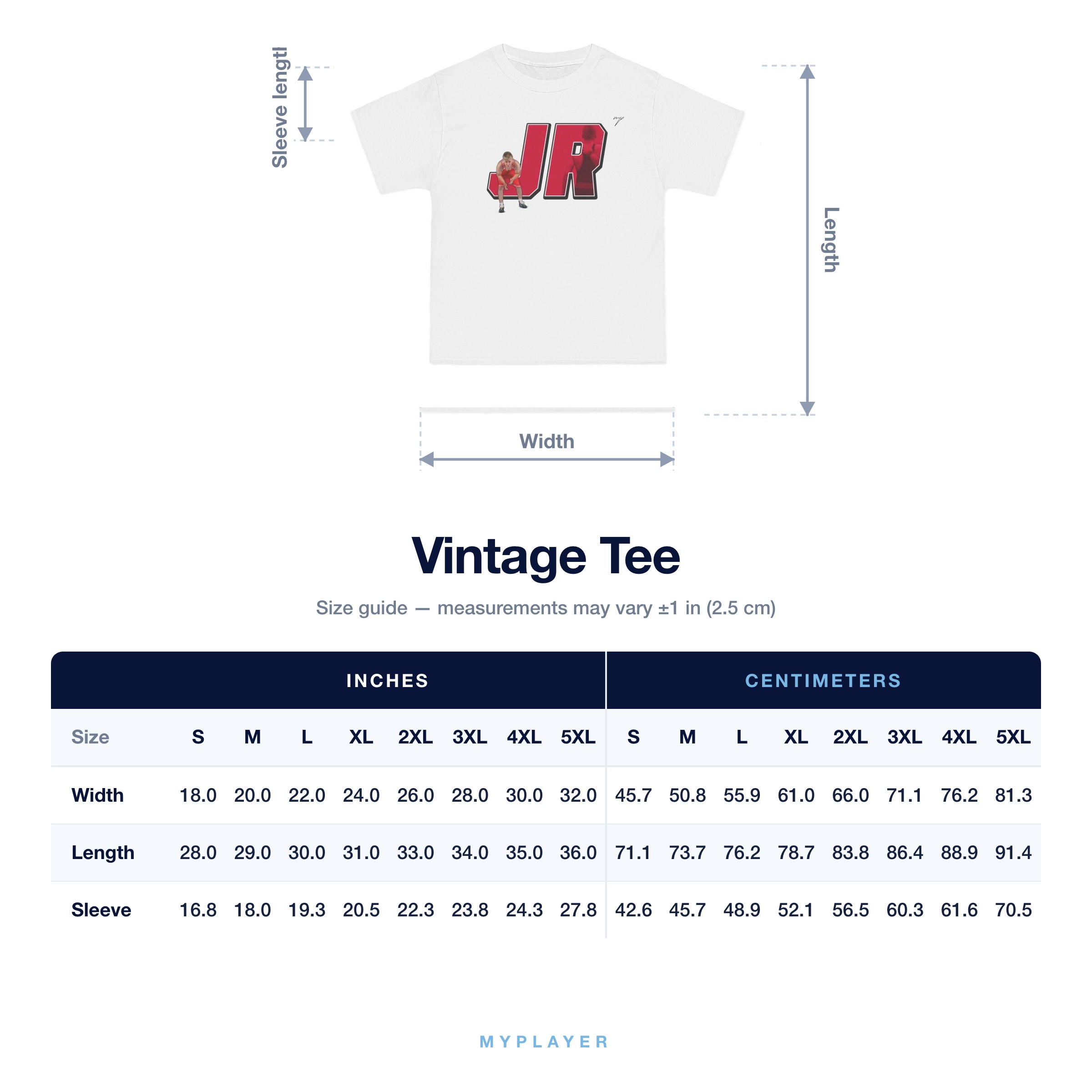 Vintage Tee size chart
