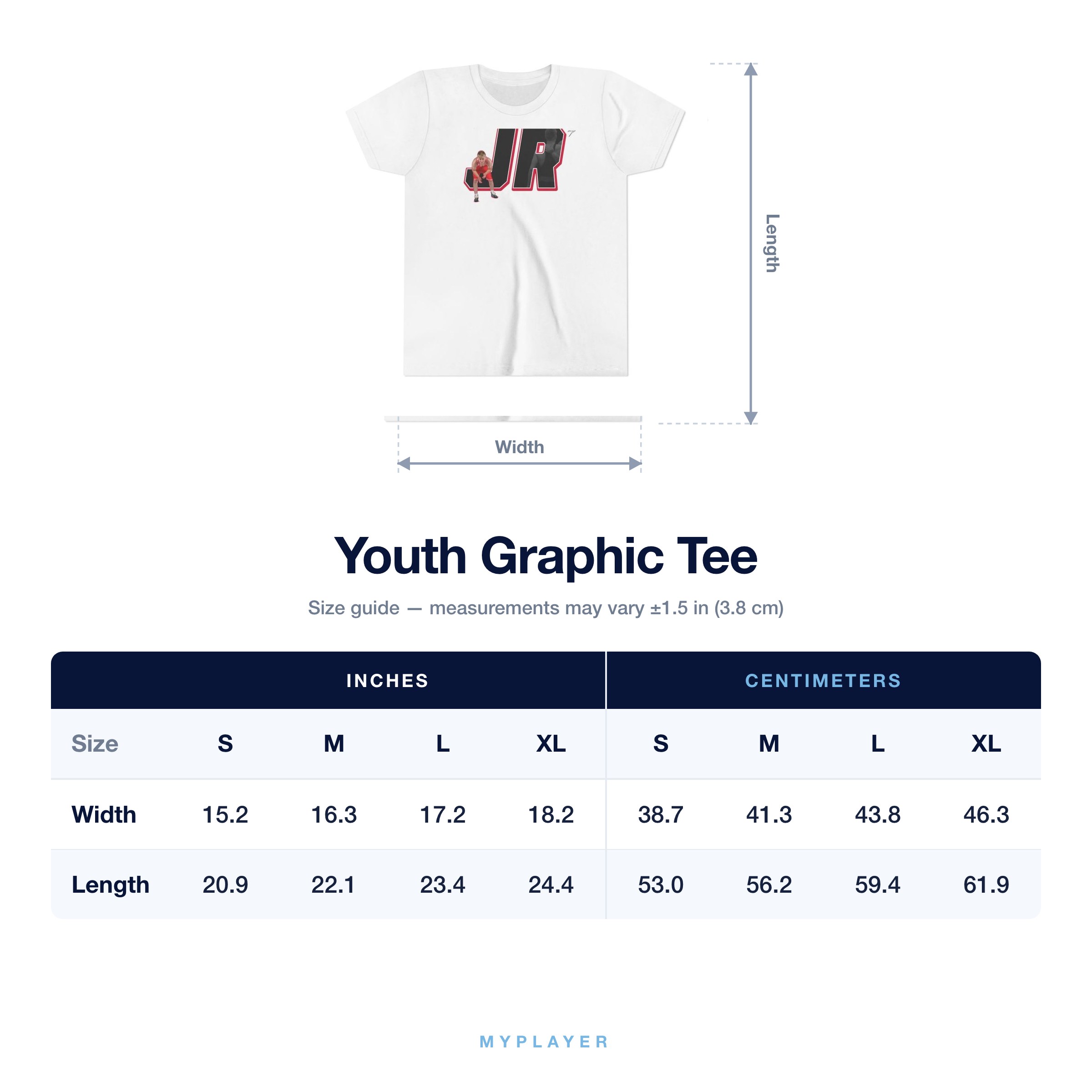 Youth Tee size chart
