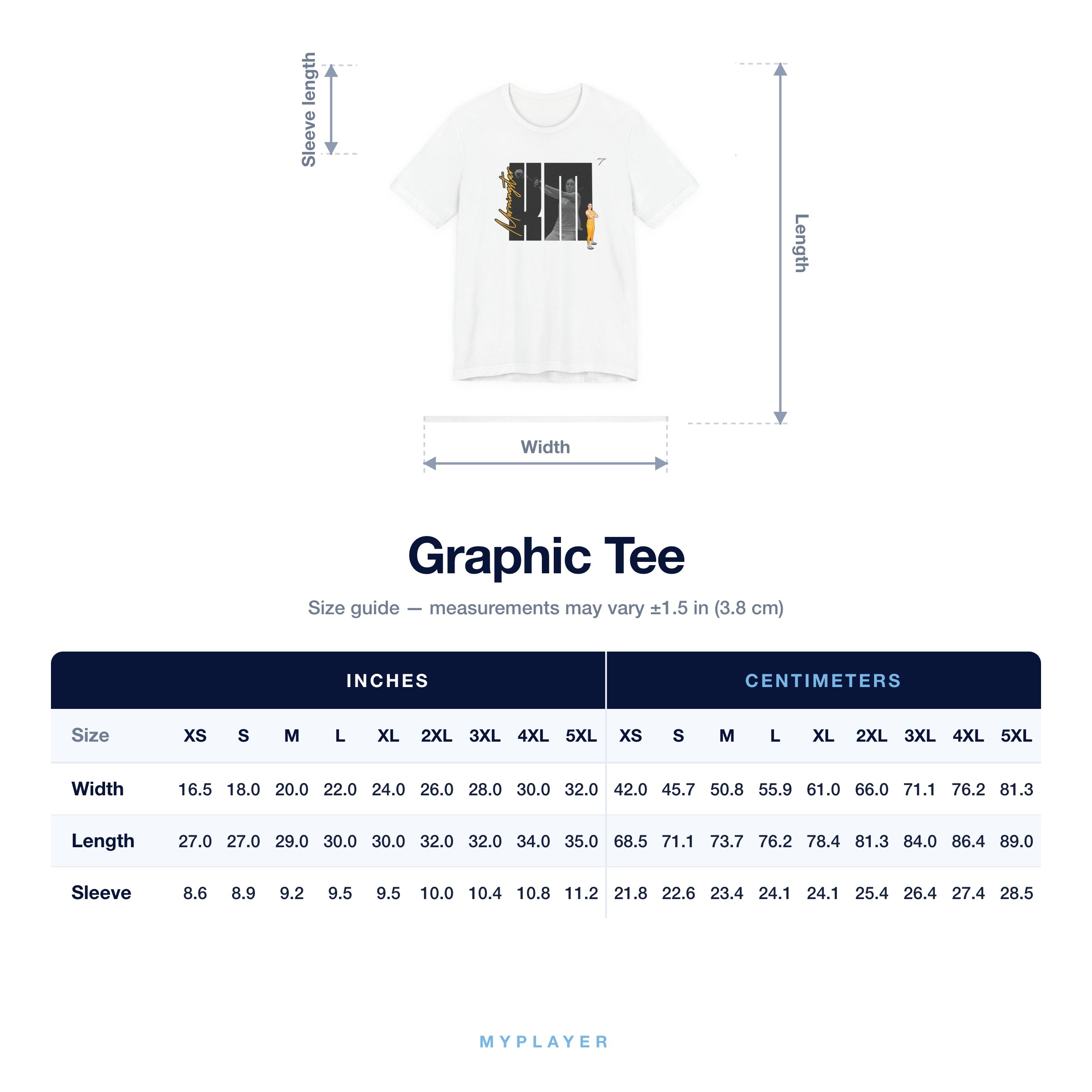 Graphic Tee size chart